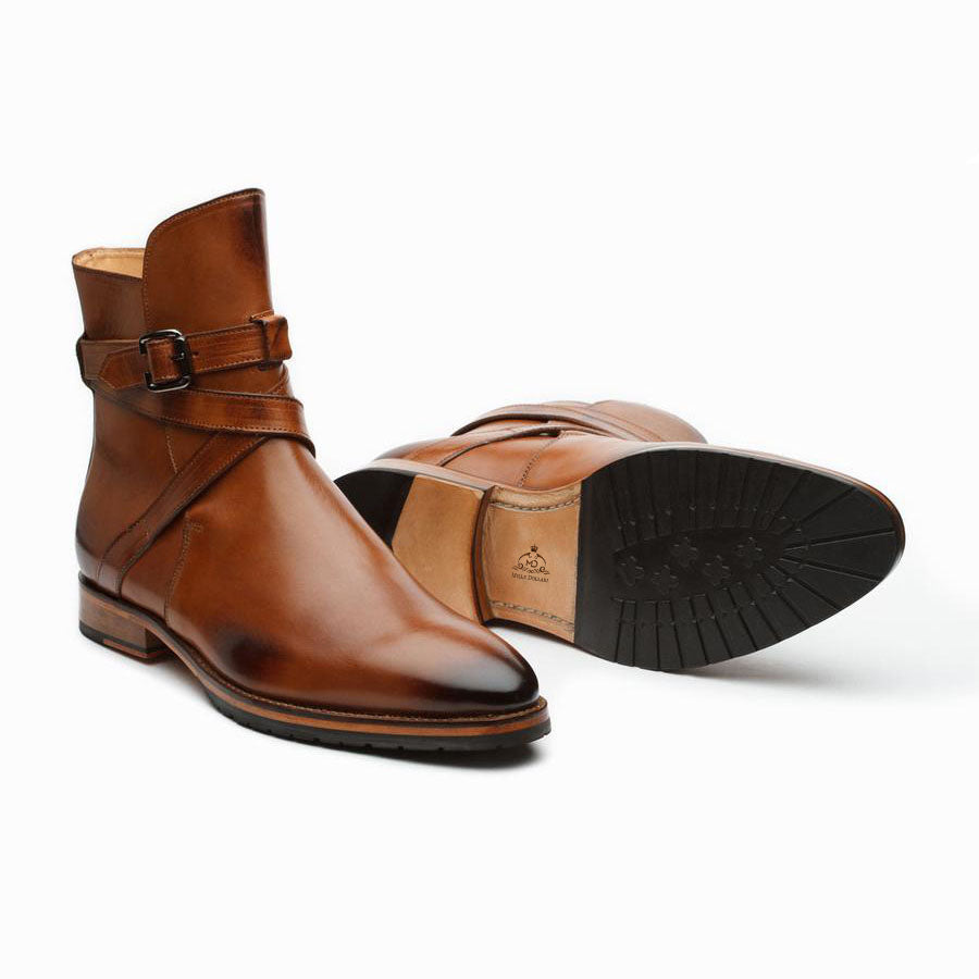 Men’s Brown Leather Ankle Boots with Buckle Strap | Premium Formal & Casual Boots