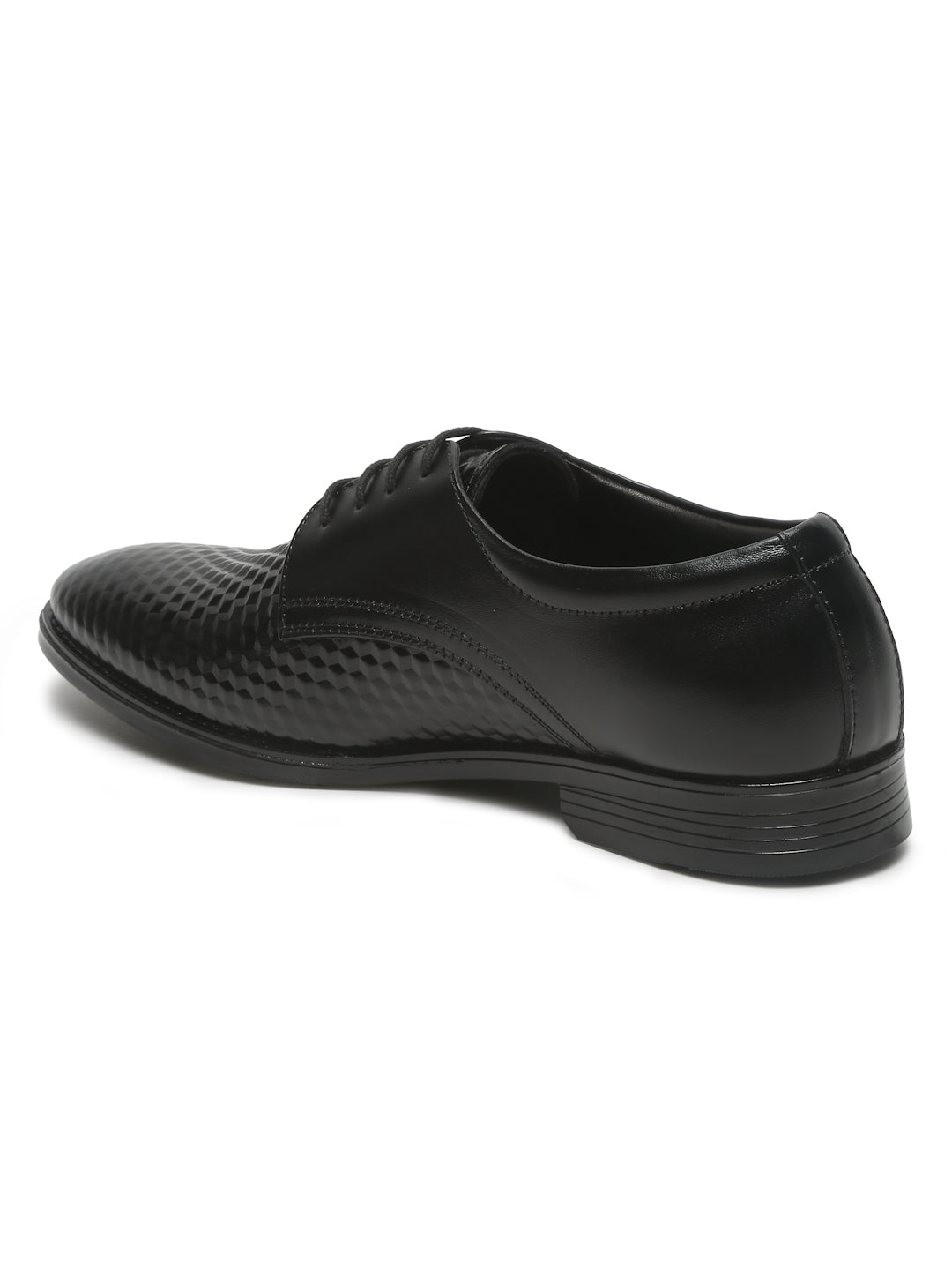 Men’s Black Textured Leather Formal Shoes | Lace-Up Office & Business Wear Derby Shoes