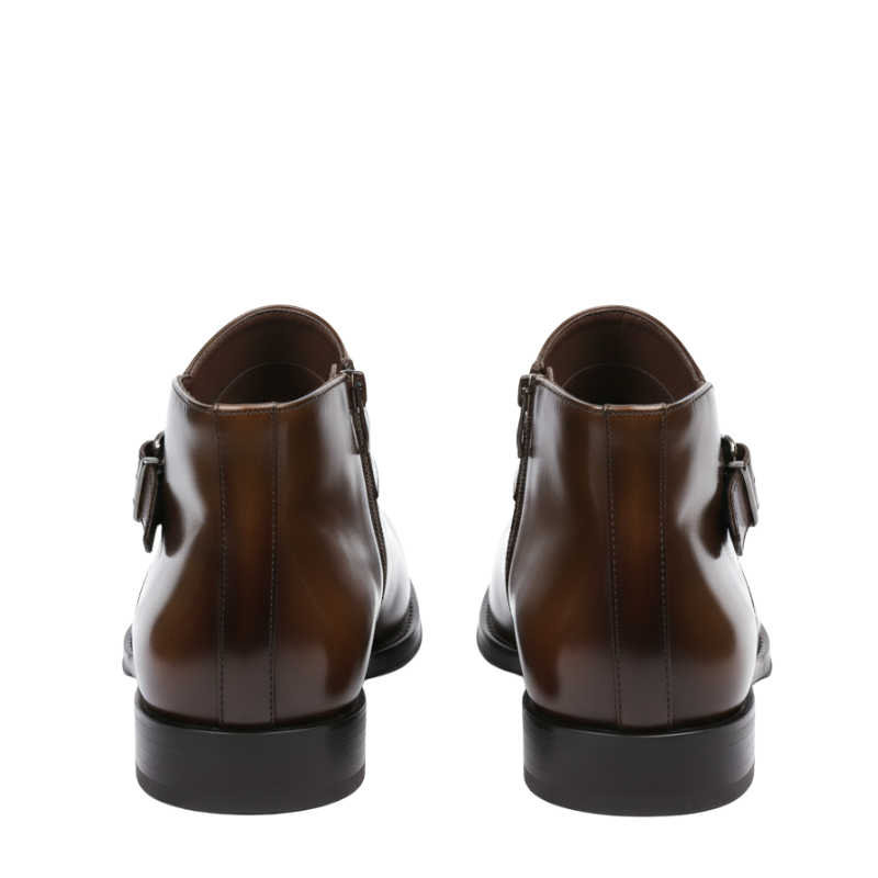 Men’s Premium Brown Leather Monk Strap Boots – Elegant Formal Ankle Boots