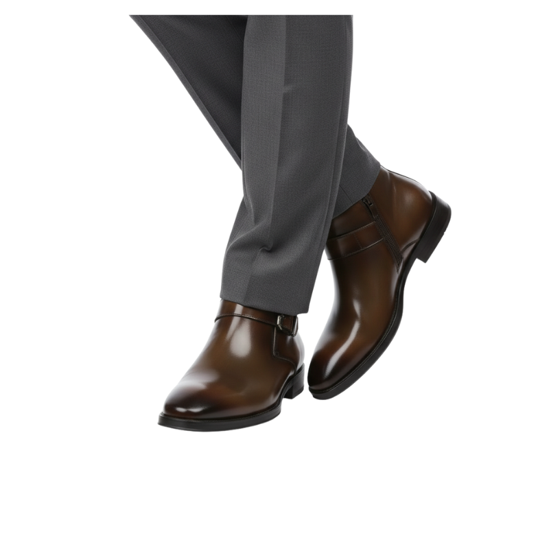 Men’s Premium Brown Leather Monk Strap Boots – Elegant Formal Ankle Boots