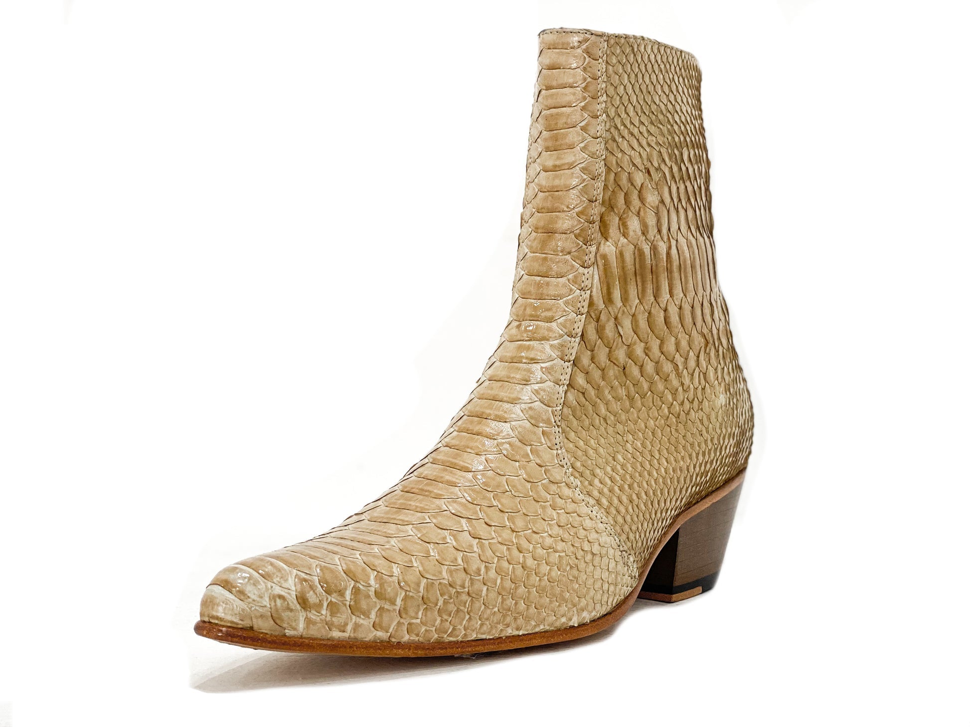 Men’s Beige Python Leather Ankle Boots | Exotic Snakeskin Texture | Premium Side Zip Luxury Boots