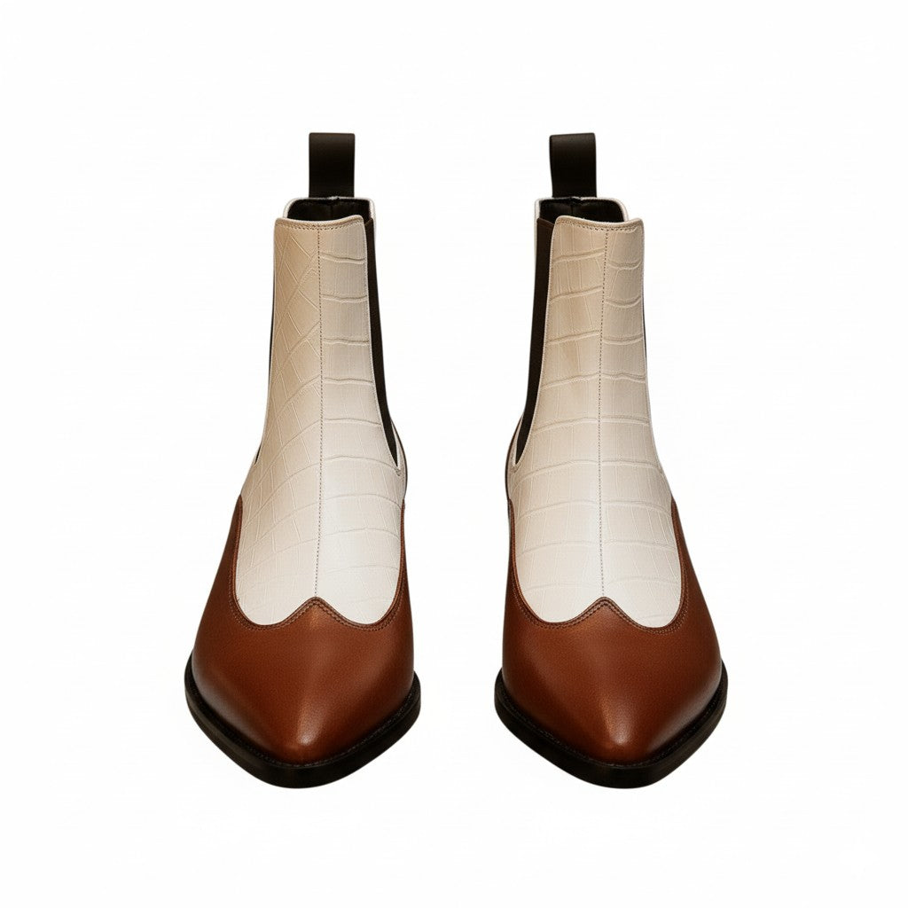 Men’s Two-Tone Brown & white Chelsea Ankle Boots