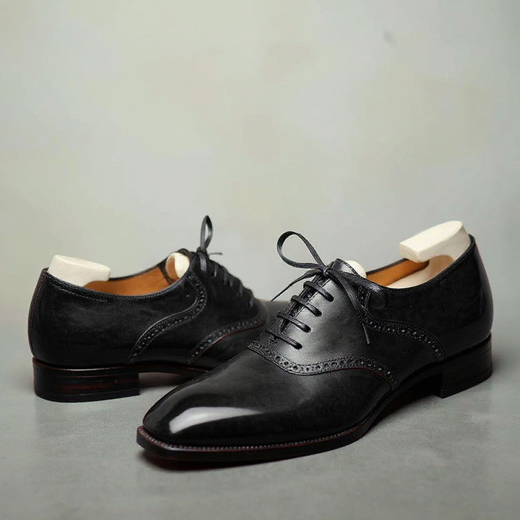 Men's Black Leather Derby Shoes | Premium Brogue Lace-Up Formal Shoes