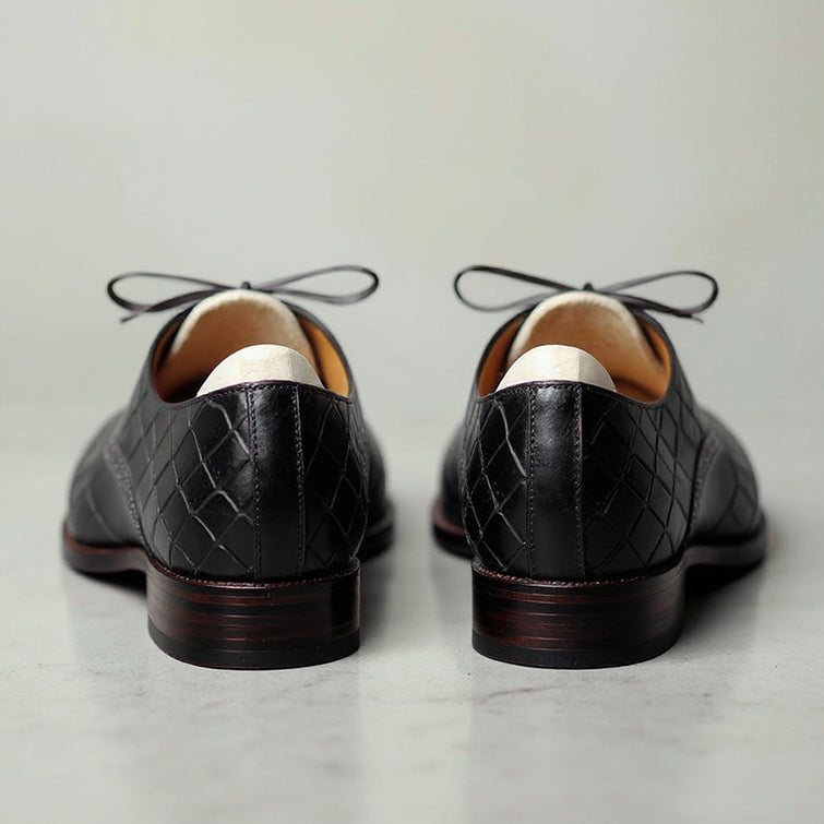 Men's Black Crocodile Pattern Derby Shoes | Brogue Lace-Up Formal Shoes
