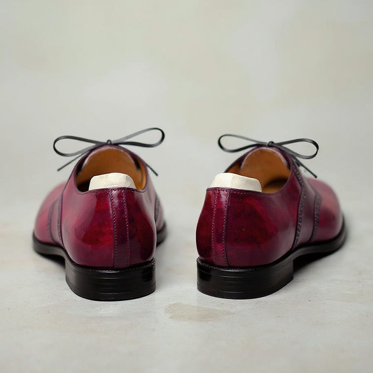Men's Burgundy Leather Derby Shoes | Brogue Lace-Up Formal Shoes