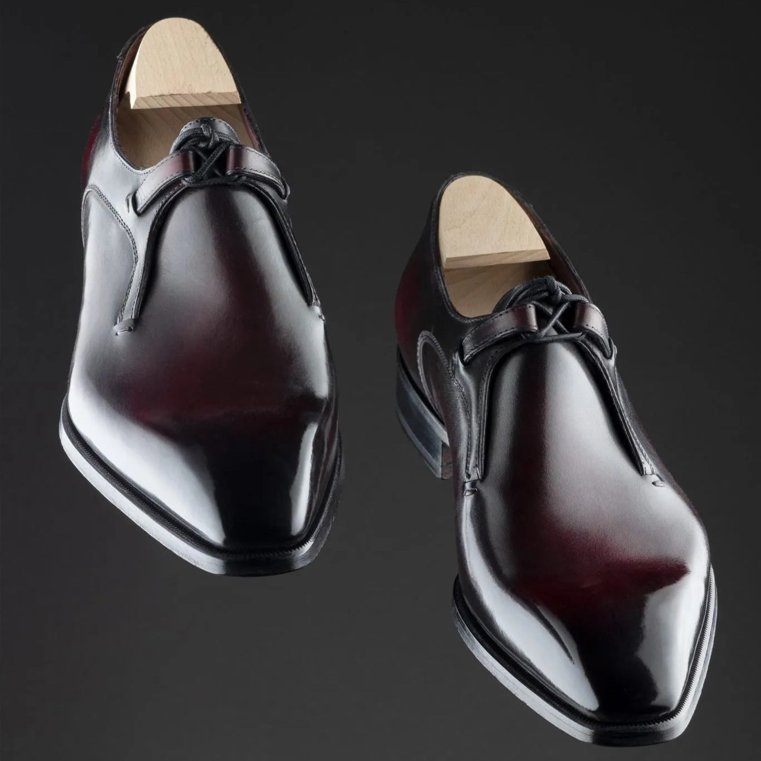 Luxury Men's Black & Burgundy Leather T-Bar Dress Shoes | Premium Formal Wedding & Party Shoes | Handcrafted Glossy Leather Slip-On