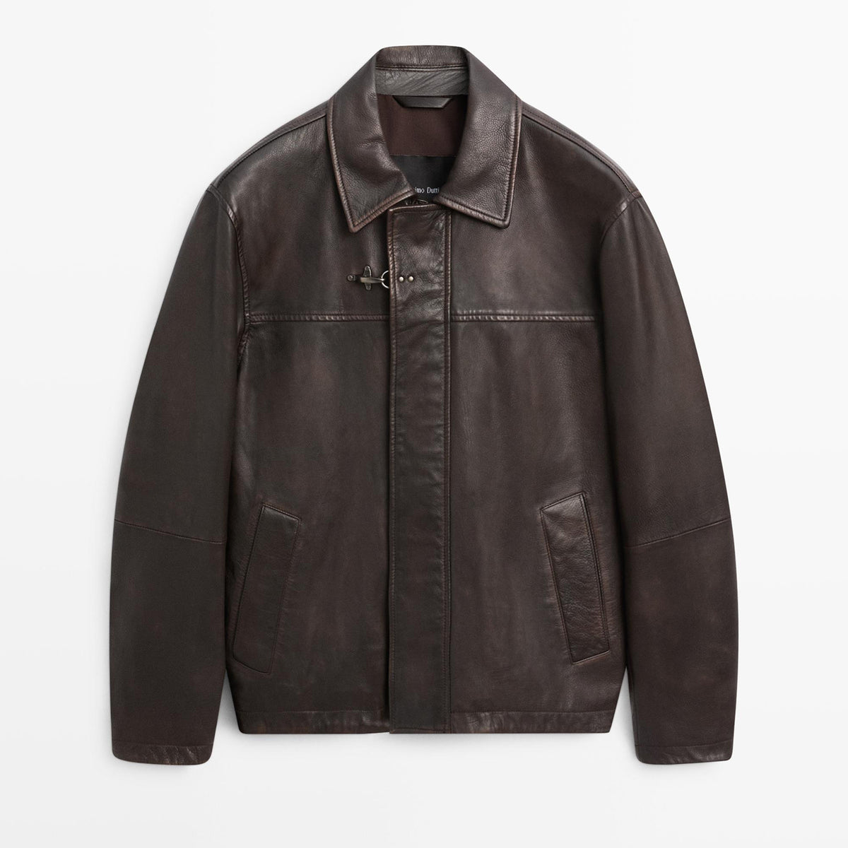 MilleDollari men's dark brown luxury leather jacket with shirt collar and front pockets