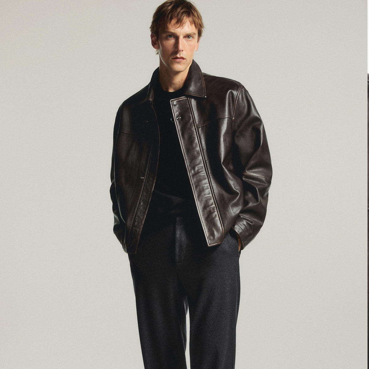 MilleDollari Men's Luxury Dark Brown Leather Jacket | Premium Leather Jacket with Shirt Collar & Front Pockets