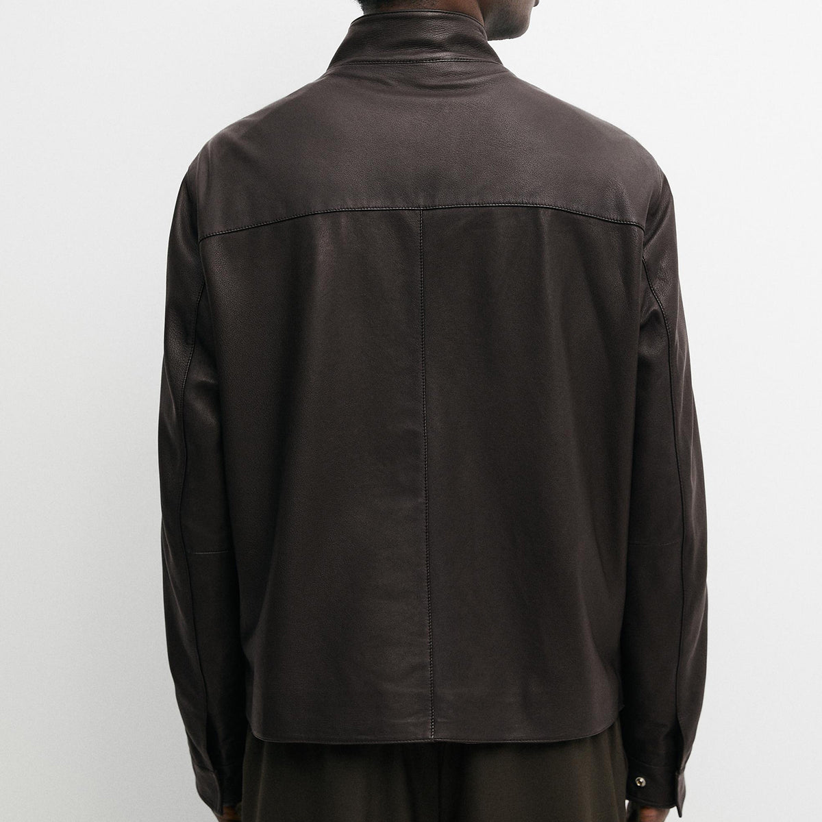 Men’s Genuine Leather Jacket – Black Stand Collar Zip-Up Casual Jacket