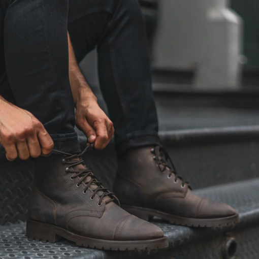 Tobacco Matte Welt Boots with tough black matte leather, Goodyear welt construction, glove leather lining, antimicrobial insoles, Kevlar® blend laces, steel shanks, reinforced eyelets, cork-bed midsoles, and studded rubber outsoles.

