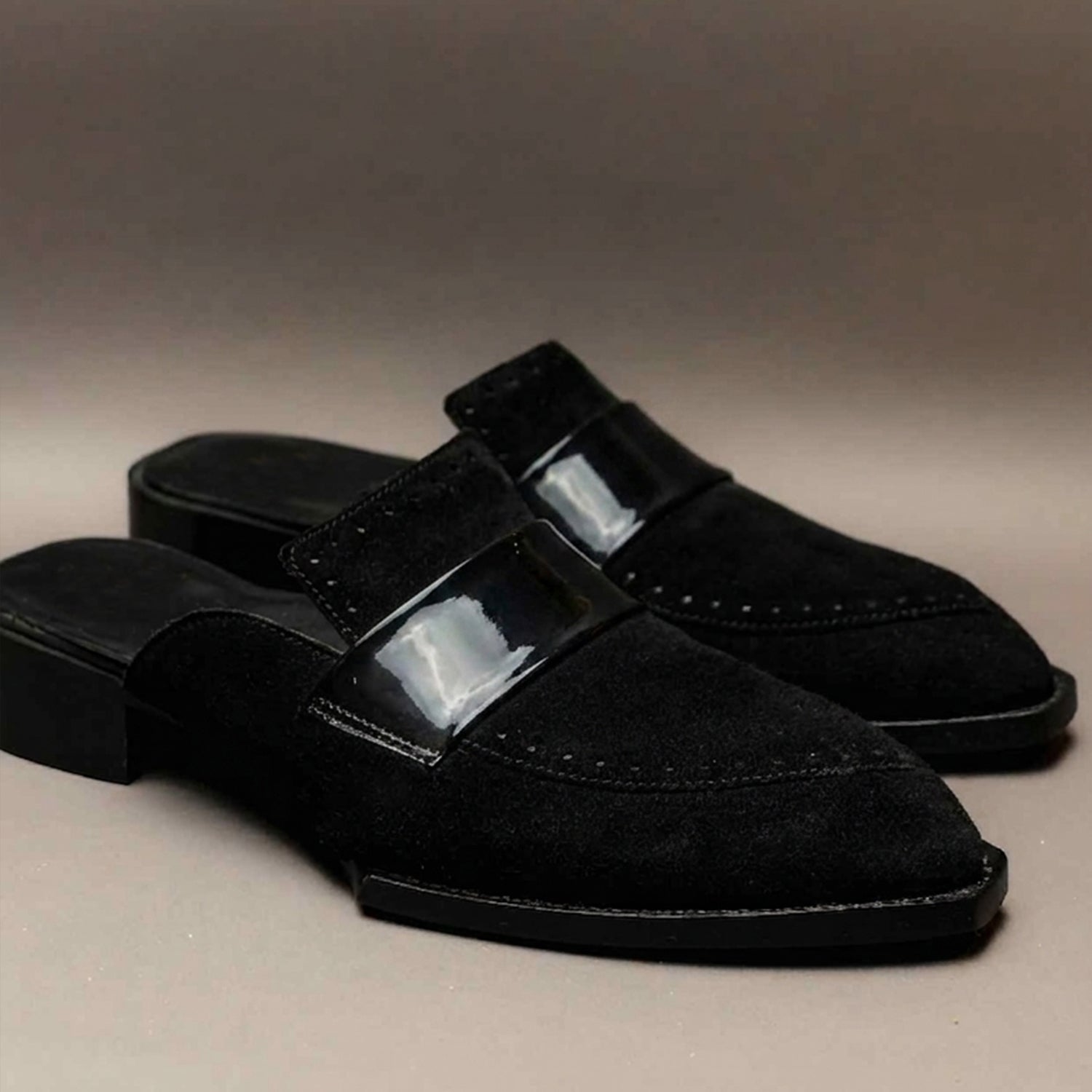 Black Suede Slip-On Mule Loafers for Men
