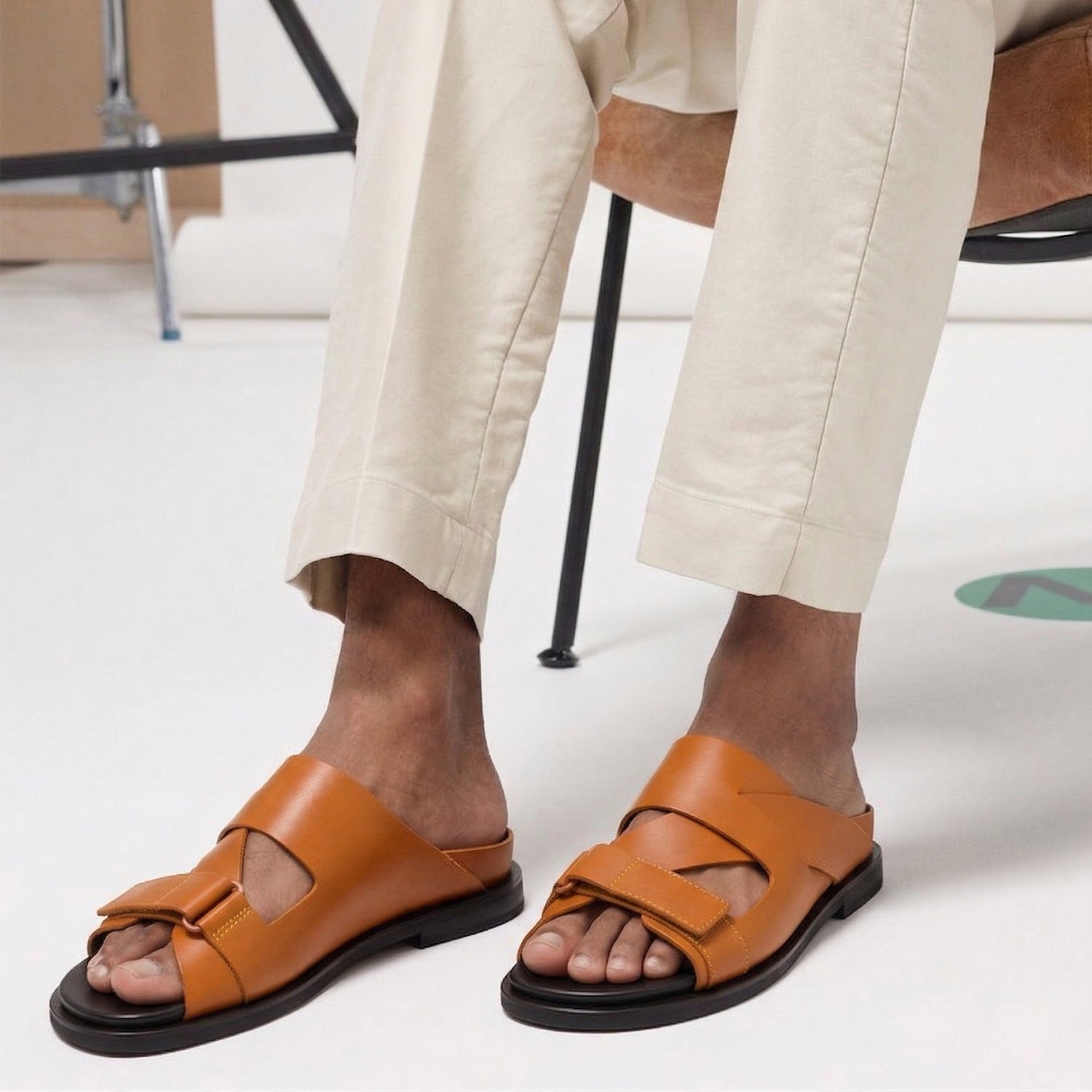 Stylish Brown Leather Slip-On Sandals with Back Strap
