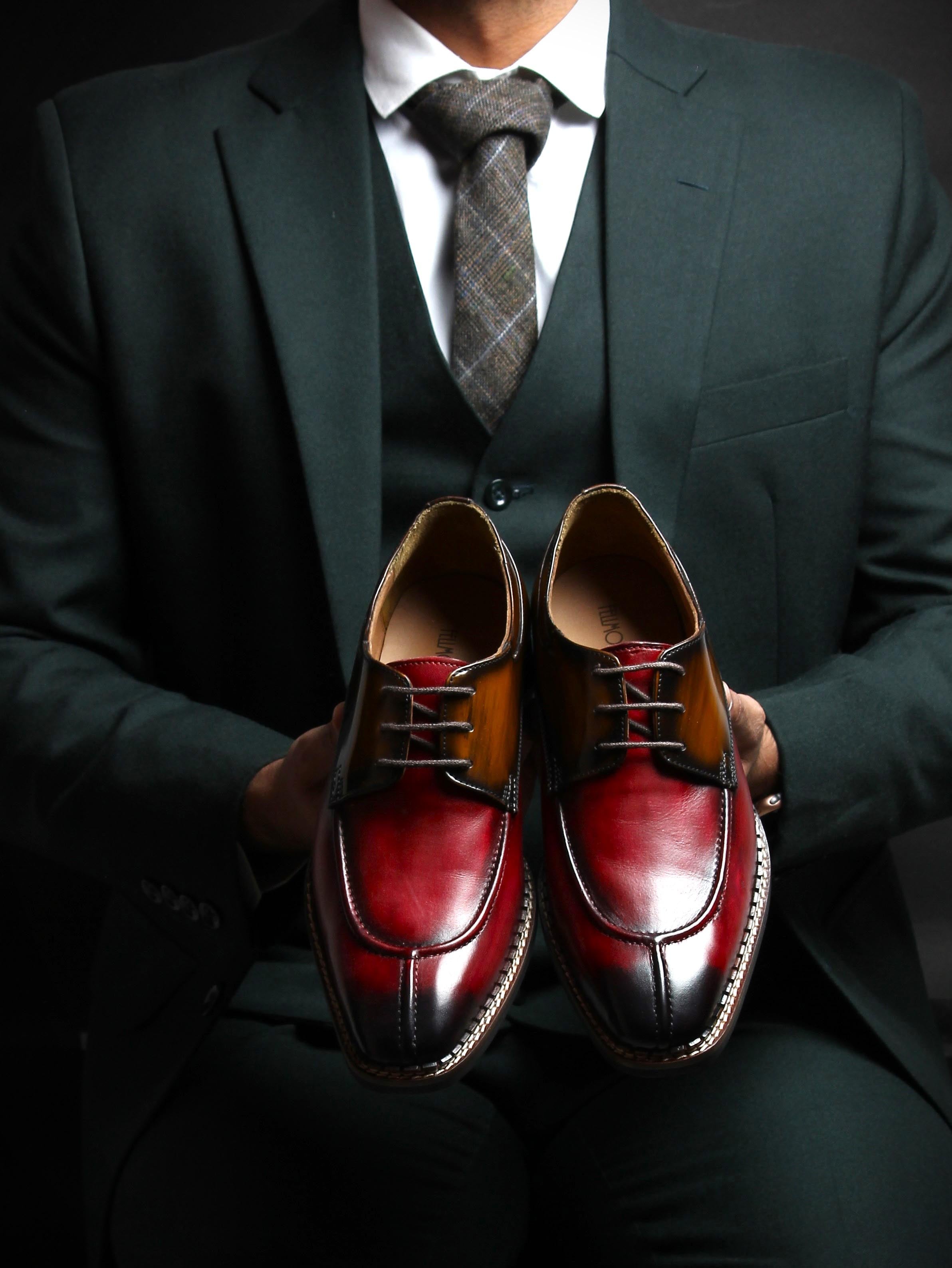 Men’s Two-Tone Leather Lace-Up Formal Shoes | Premium Oxblood & Brown Dress Shoes