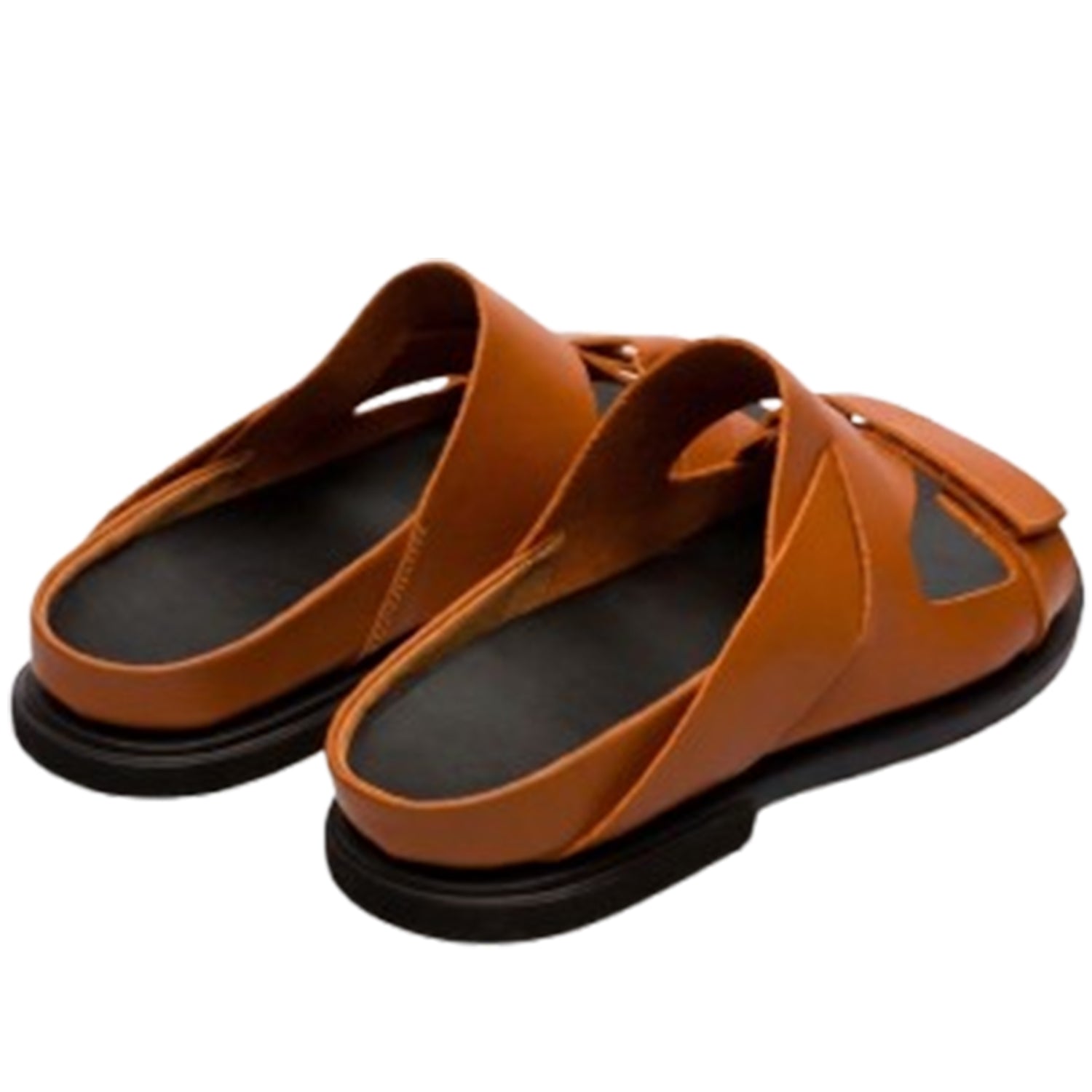 Stylish Brown Leather Slip-On Sandals with Back Strap