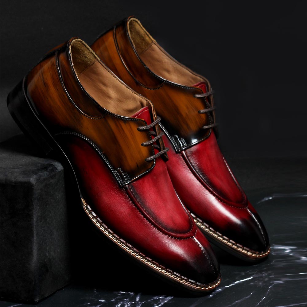 Men’s Two-Tone Leather Lace-Up Formal Shoes | Premium Oxblood & Brown Dress Shoes