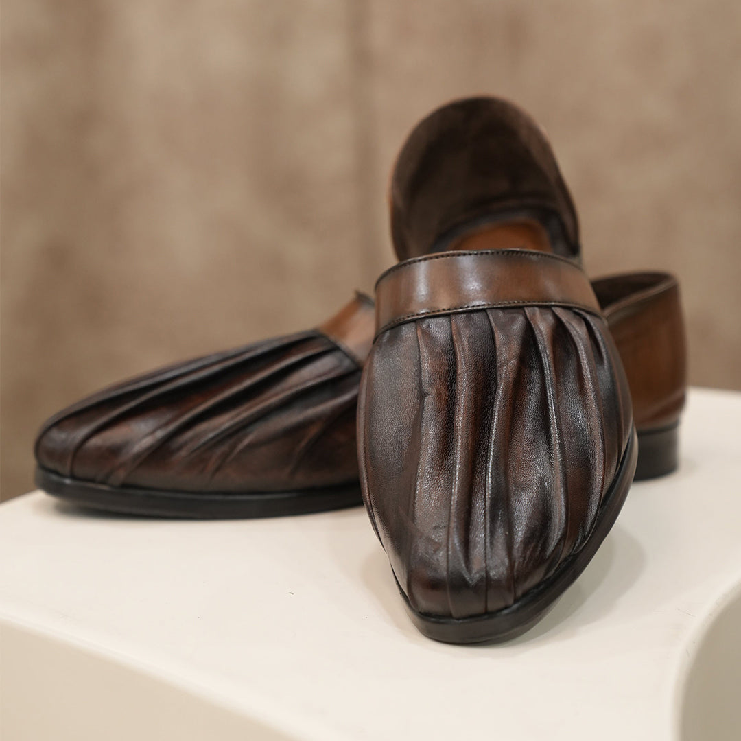 Modern Pleated-Toe Leather Slip-On Loafers