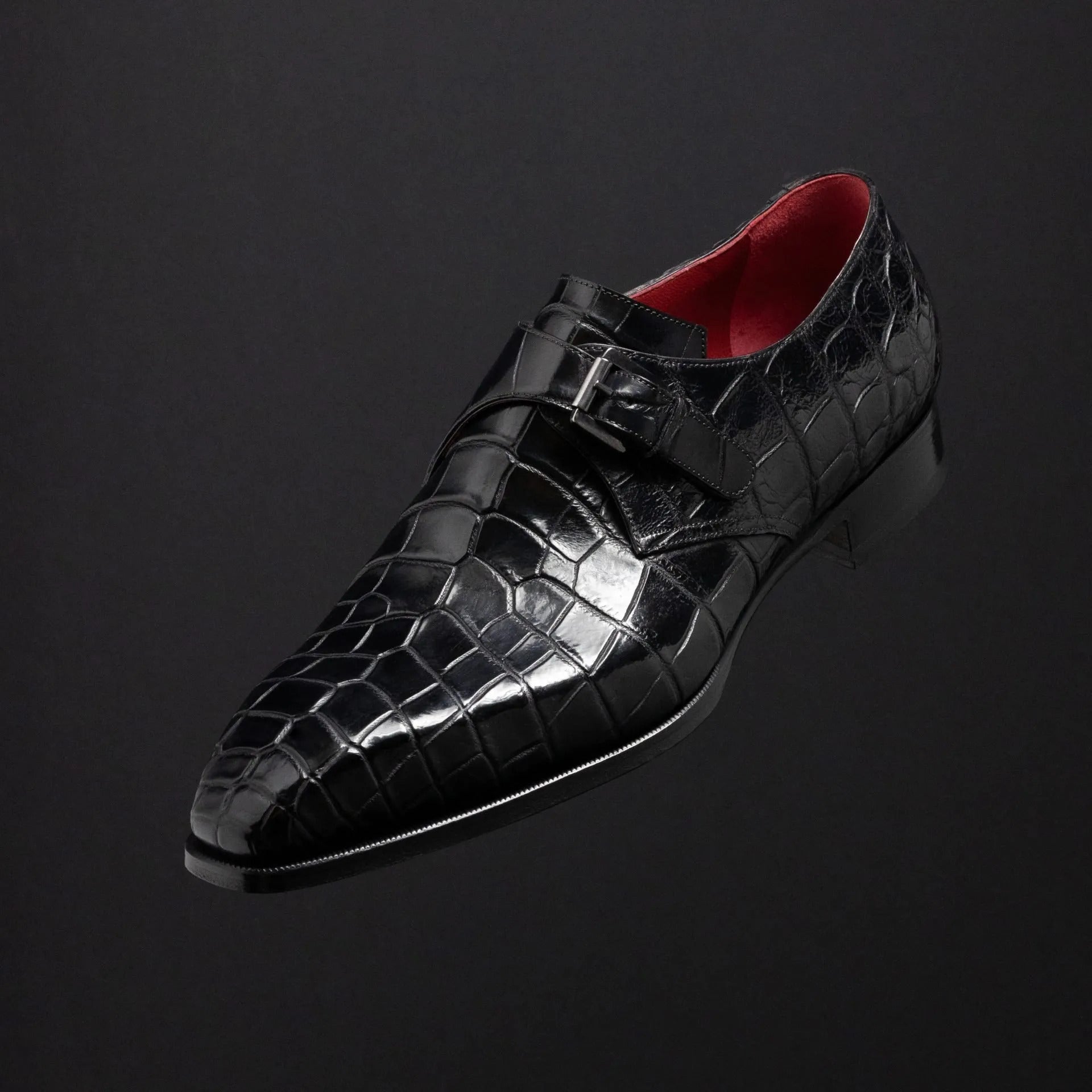 Luxury Men's Black Crocodile Embossed Double Monk Strap Leather Formal Shoes | Premium Handcrafted Dress Shoes for Wedding, Business & Office