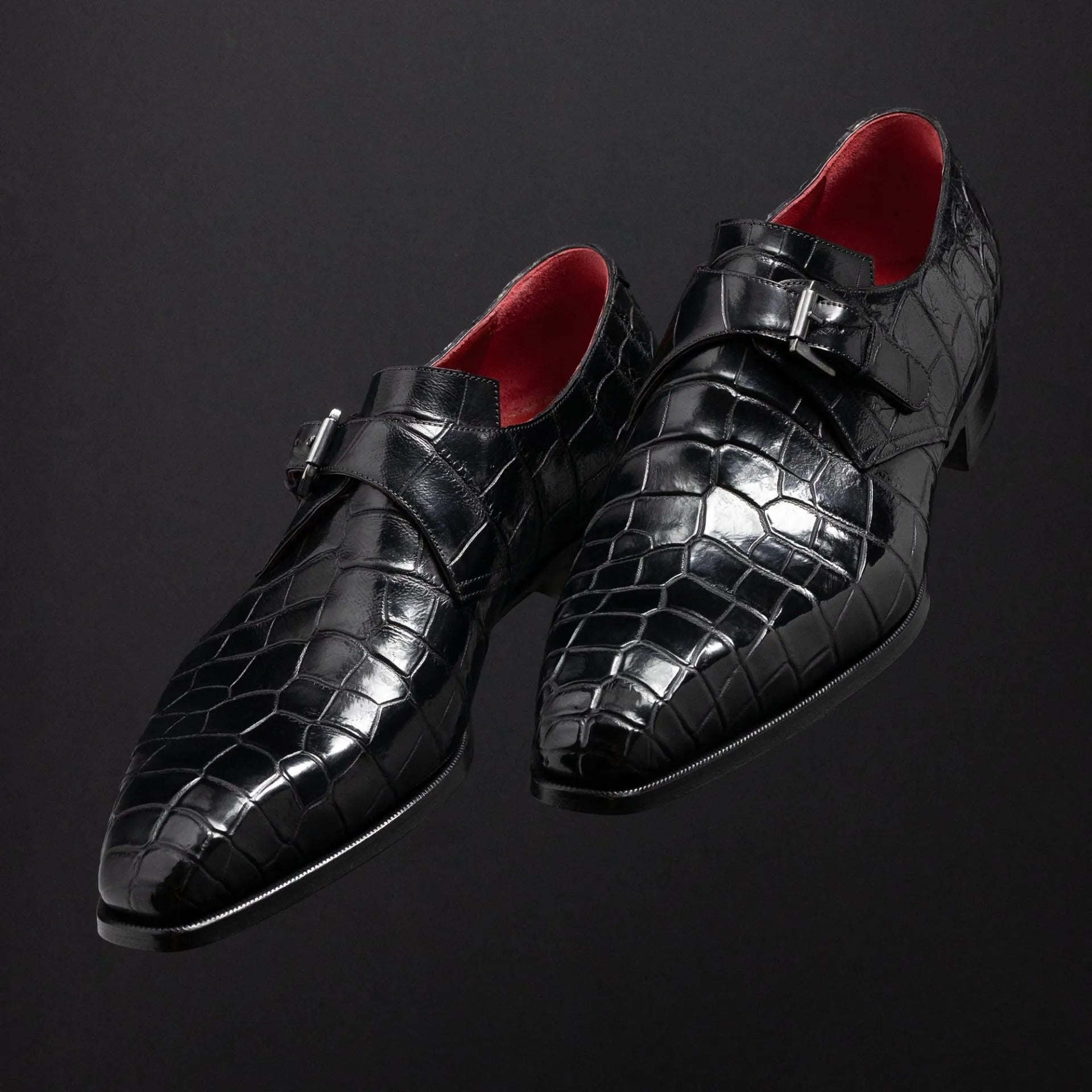Luxury Men's Black Crocodile Embossed Double Monk Strap Leather Formal Shoes | Premium Handcrafted Dress Shoes for Wedding, Business & Office
