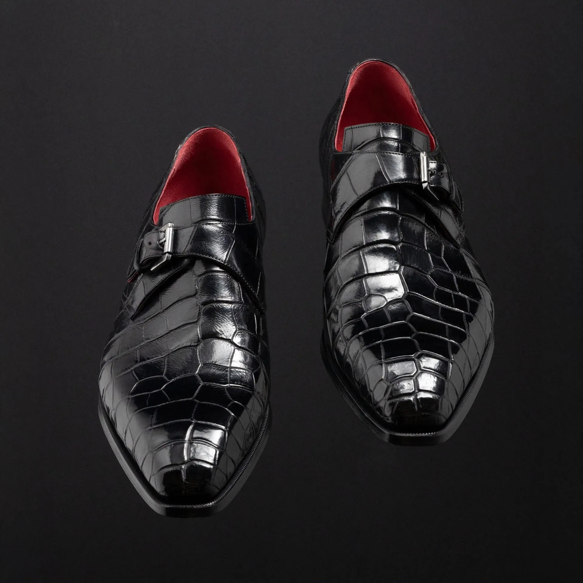 Luxury Men's Black Crocodile Embossed Double Monk Strap Leather Formal Shoes | Premium Handcrafted Dress Shoes for Wedding, Business & Office