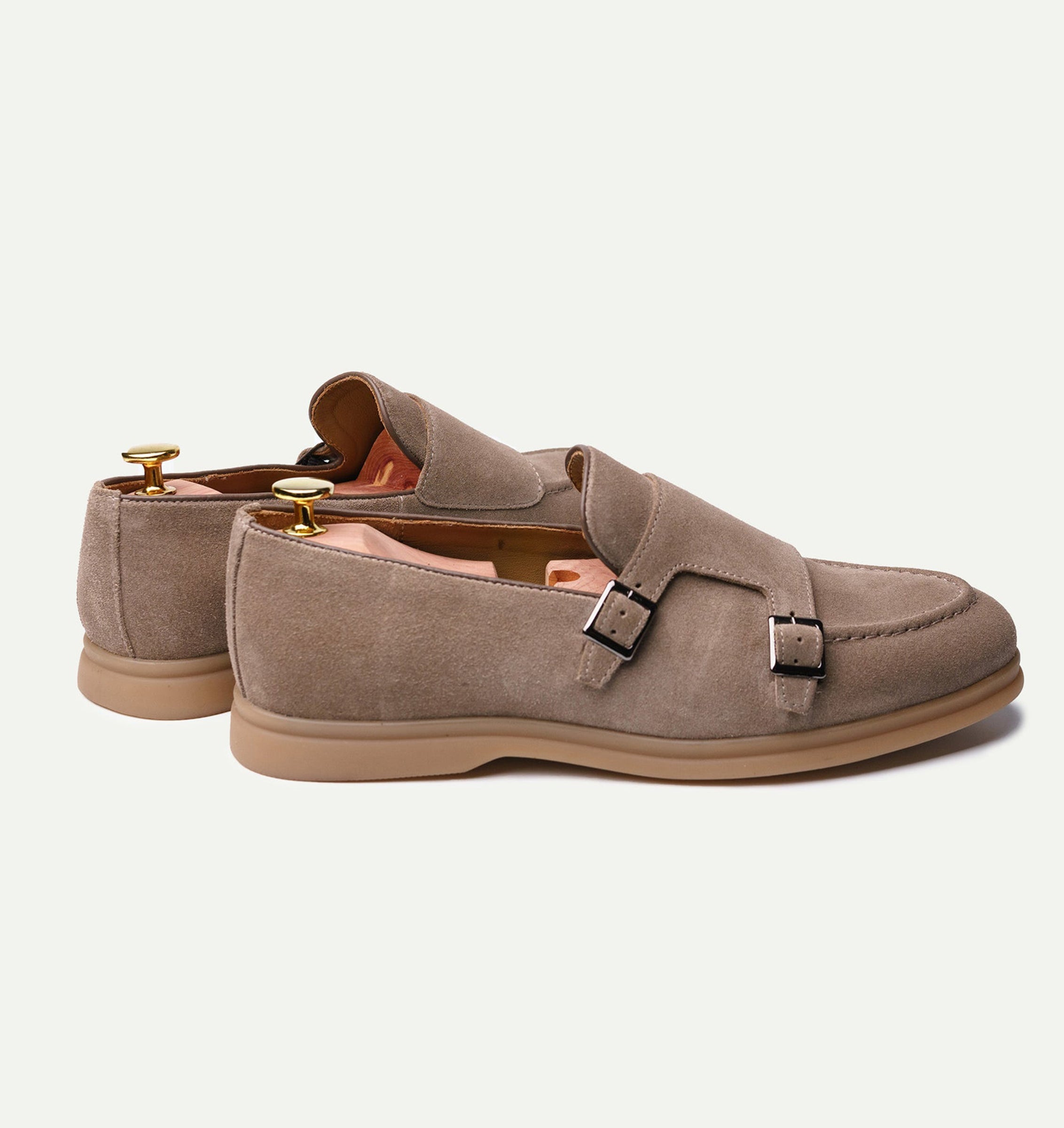 Men’s Suede Leather Monk Strap Loafers | Premium Grey Slip-On Casual & Formal Shoes