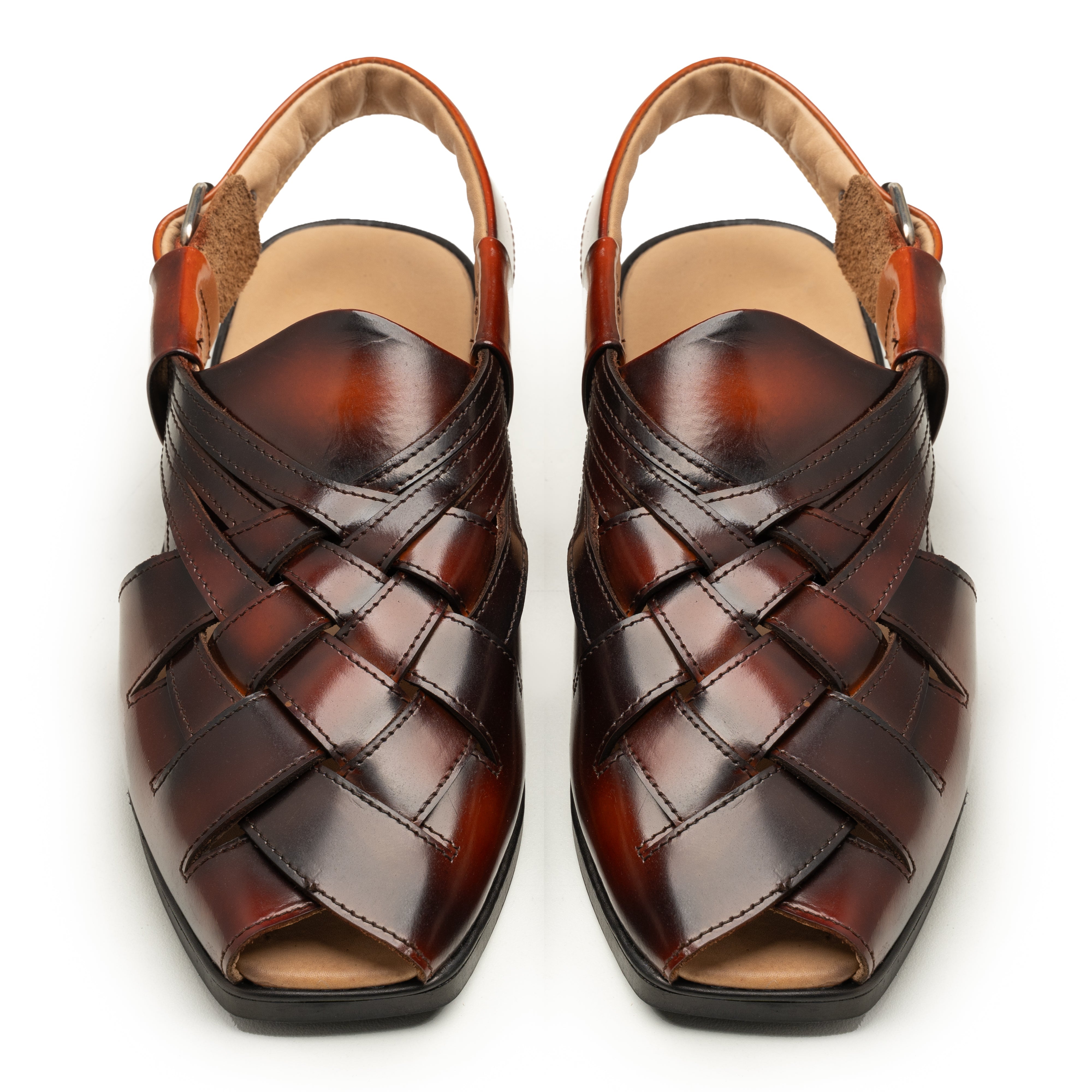 Men’s Genuine Leather Kolhapuri Sandals | Handcrafted Brown Open-Toe Ethnic Peshawari Footwear