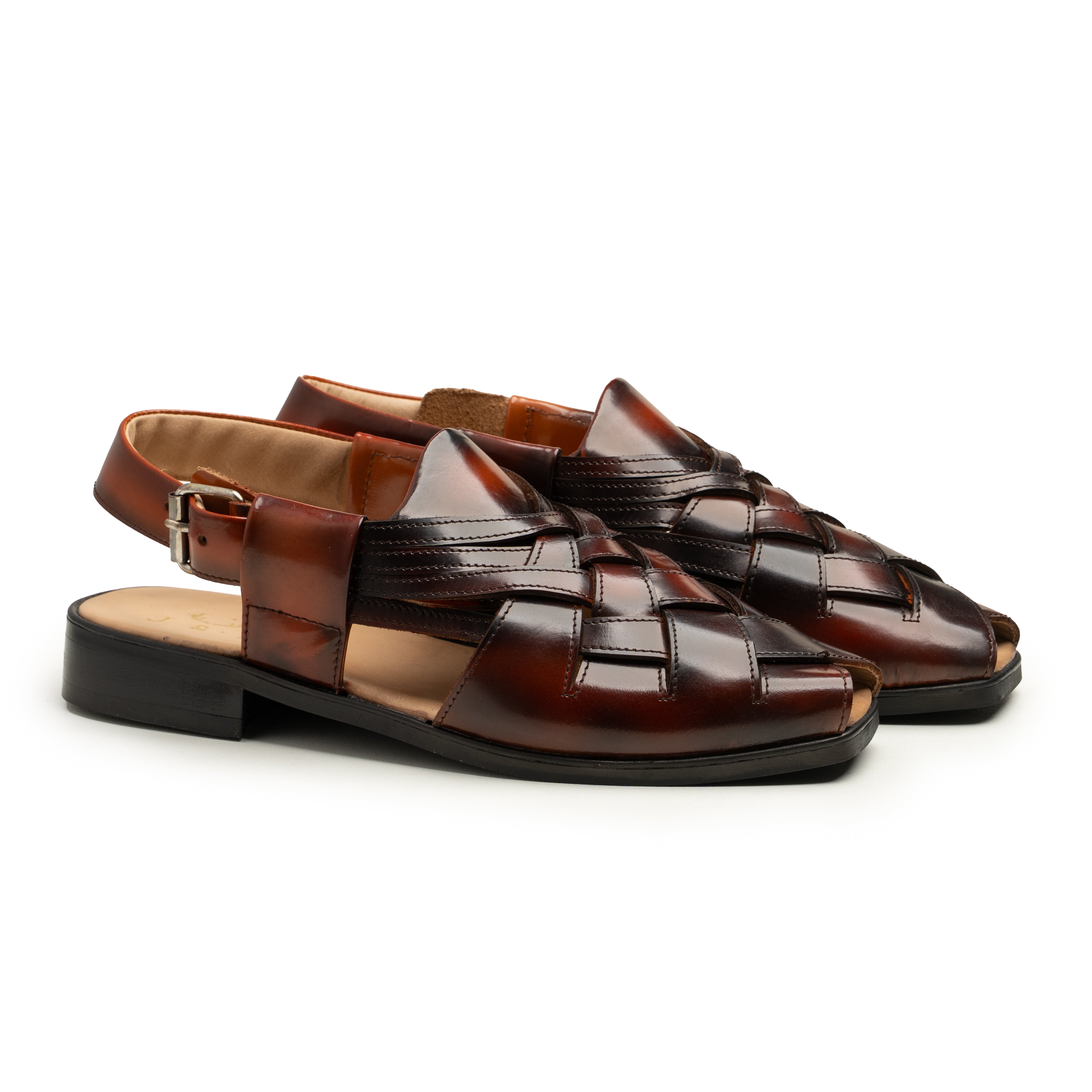 Men’s Genuine Leather Kolhapuri Sandals | Handcrafted Brown Open-Toe Ethnic Peshawari Footwear