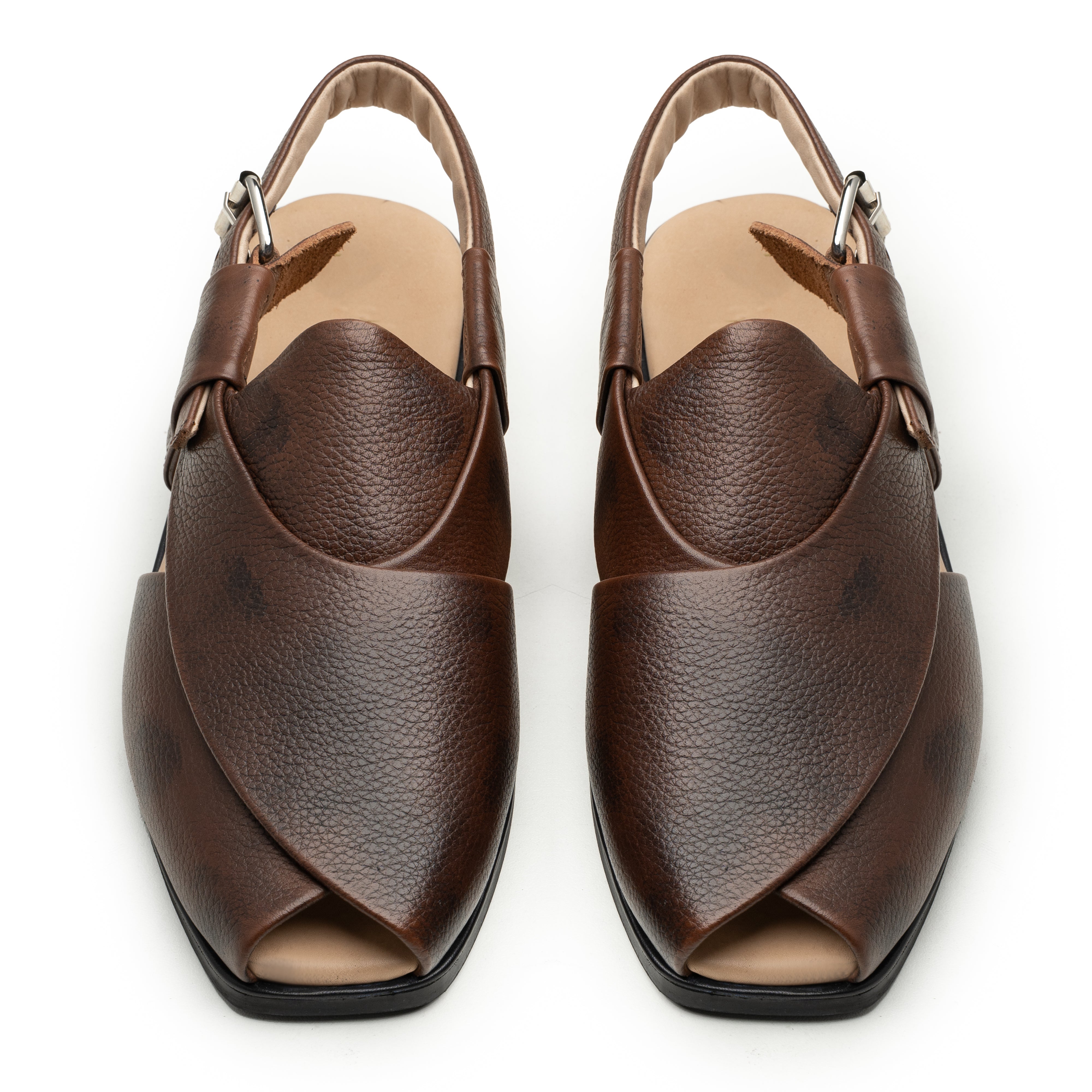 Men’s Genuine Leather Peshawari Sandals | Brown Handcrafted Back Strap Ethnic Open-Toe Footwear