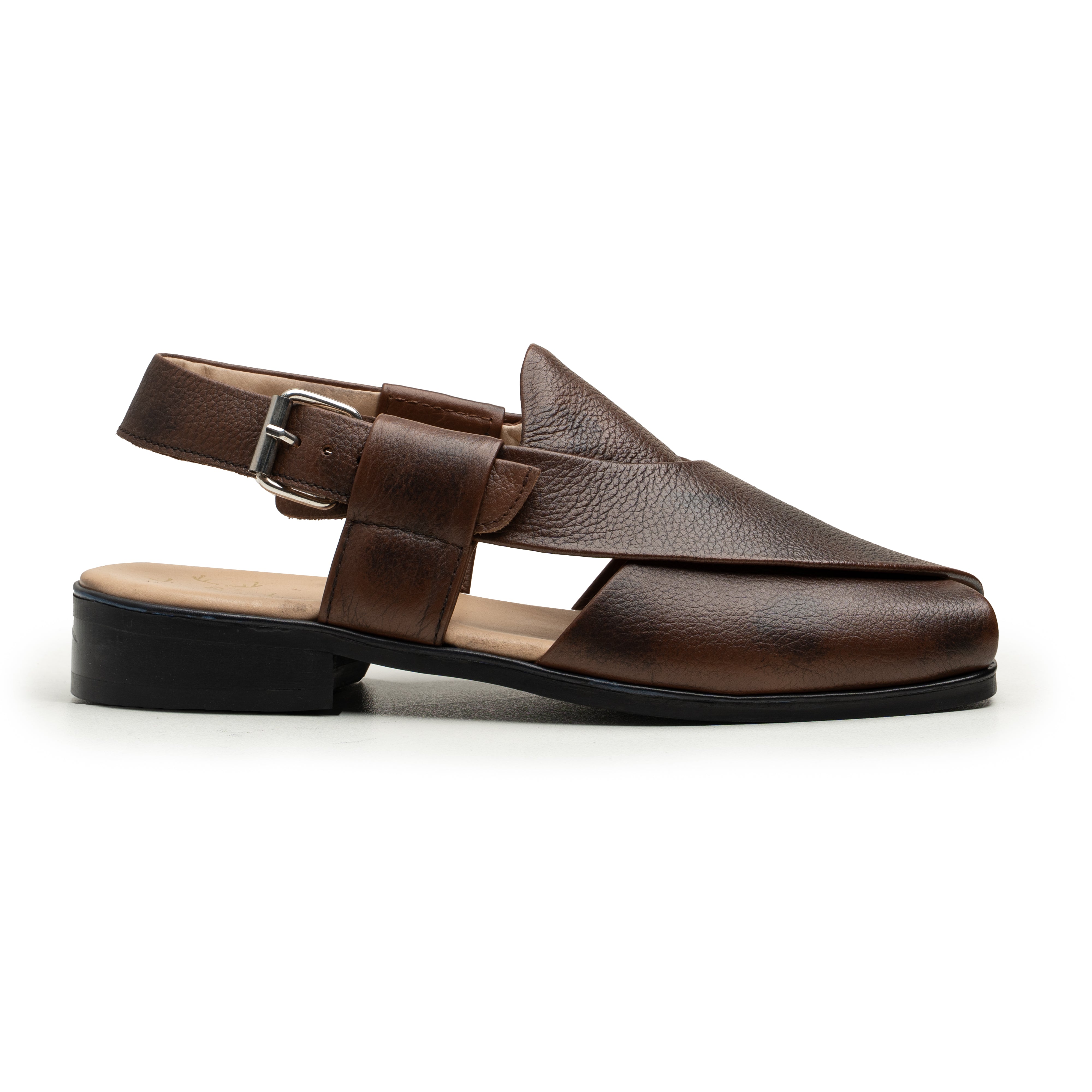 Men’s Genuine Leather Peshawari Sandals | Brown Handcrafted Back Strap Ethnic Open-Toe Footwear