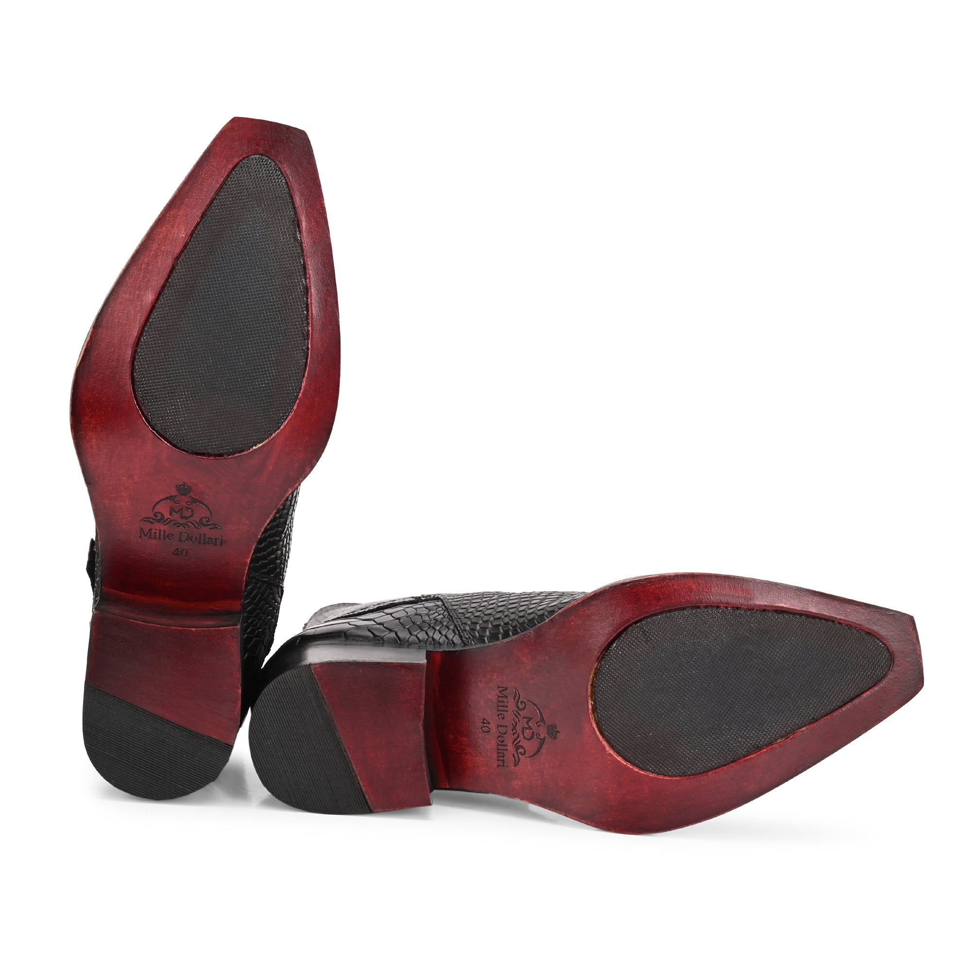 Men’s Black Snakeskin Boots – Exotic Patterned High Ankle Boots with Side Buckle