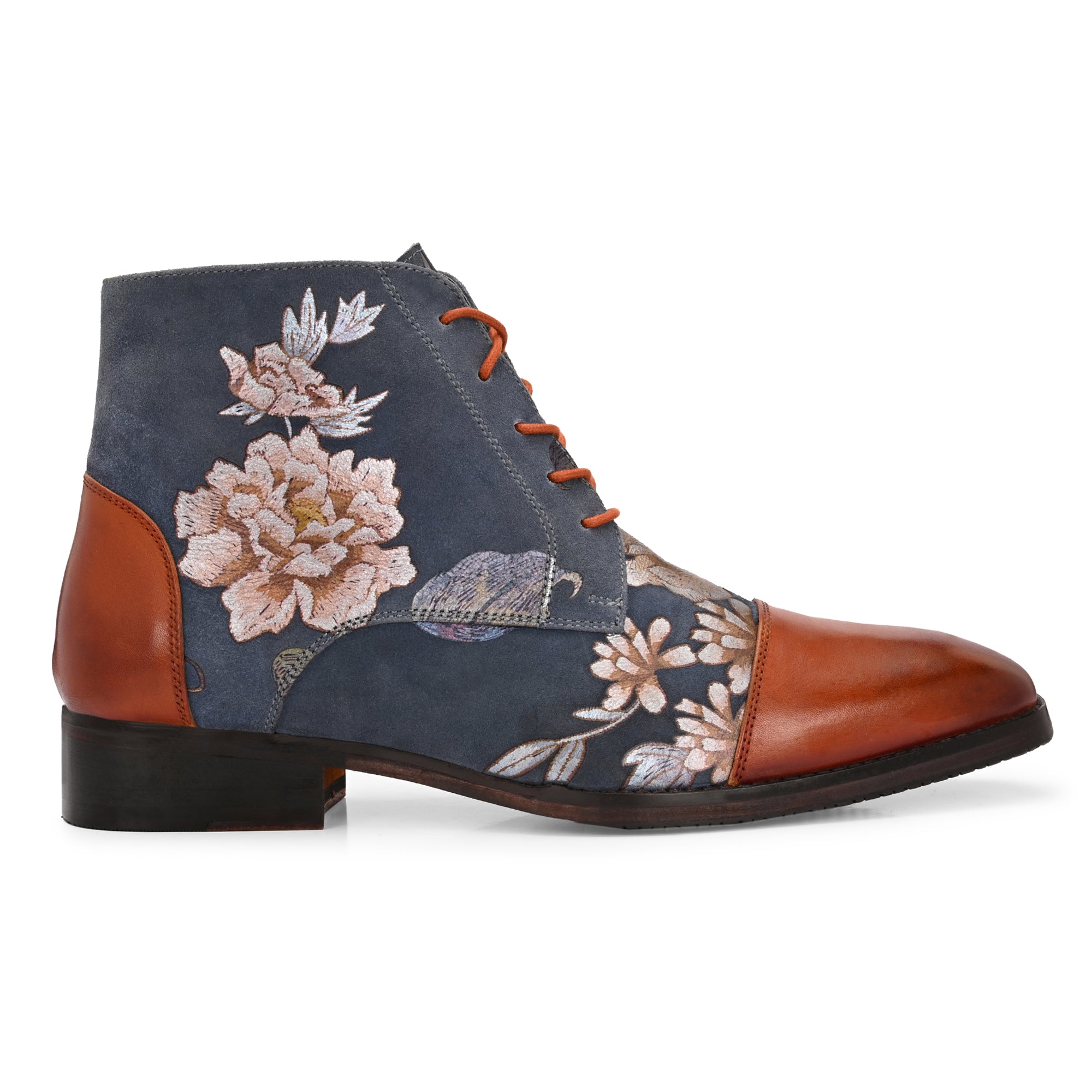Men’s Floral Printed Leather Boots – Stylish Handcrafted Ankle Boots for Men