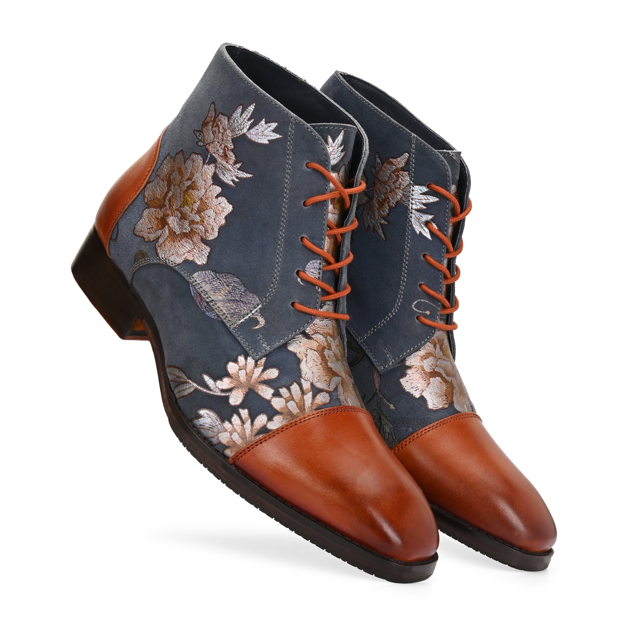 Men’s Floral Printed Leather Boots – Stylish Handcrafted Ankle Boots for Men
