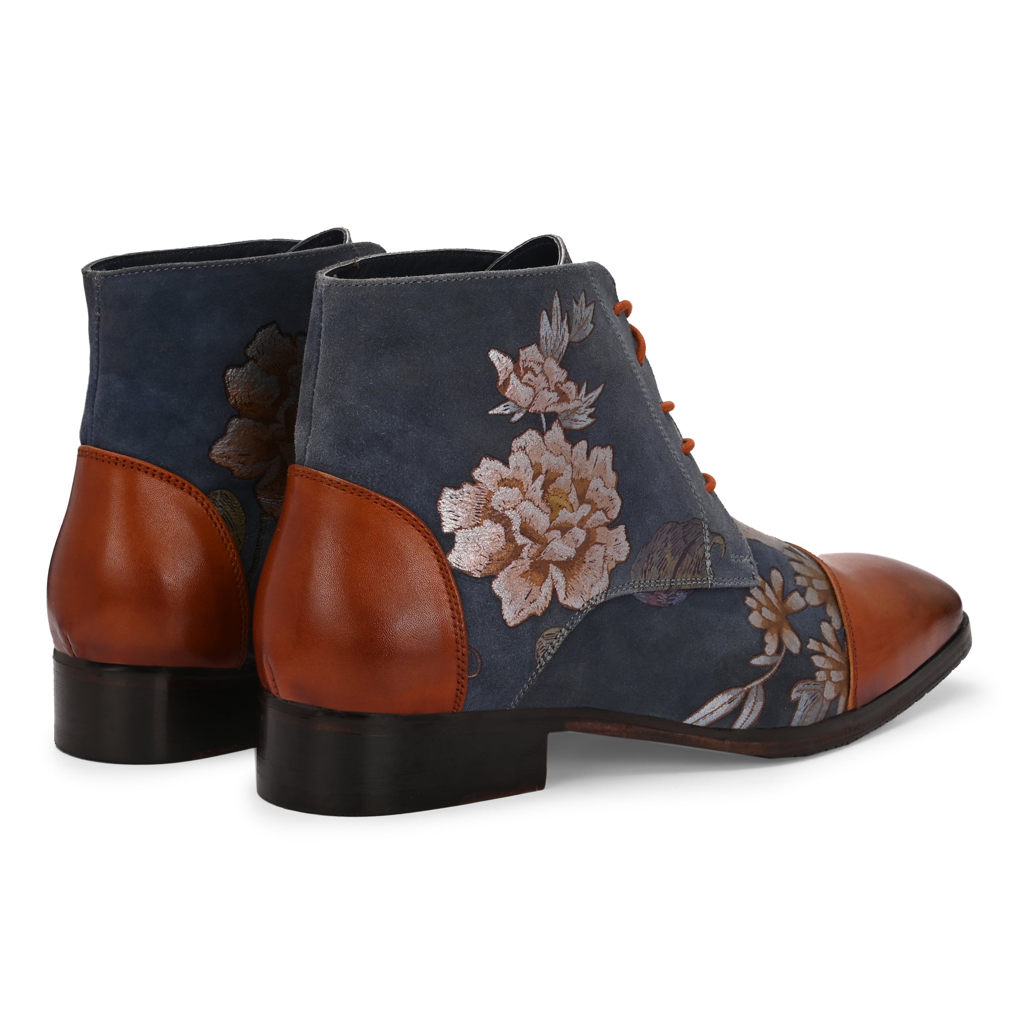 Men’s Floral Printed Leather Boots – Stylish Handcrafted Ankle Boots for Men