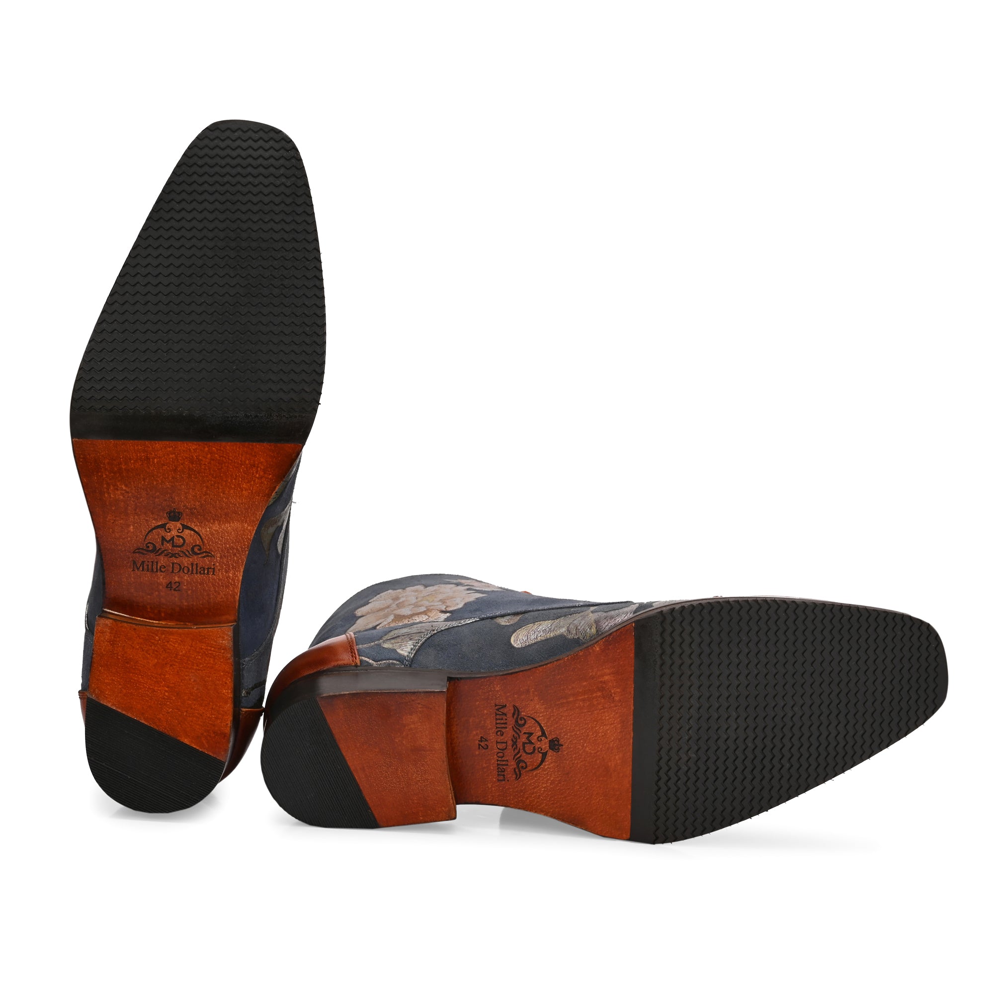 Men’s Floral Printed Leather Boots – Stylish Handcrafted Ankle Boots for Men