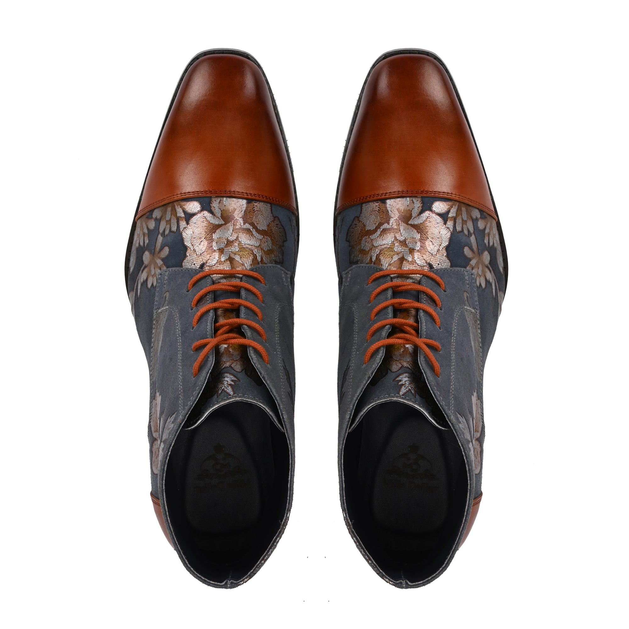 Men’s Floral Printed Leather Boots – Stylish Handcrafted Ankle Boots for Men