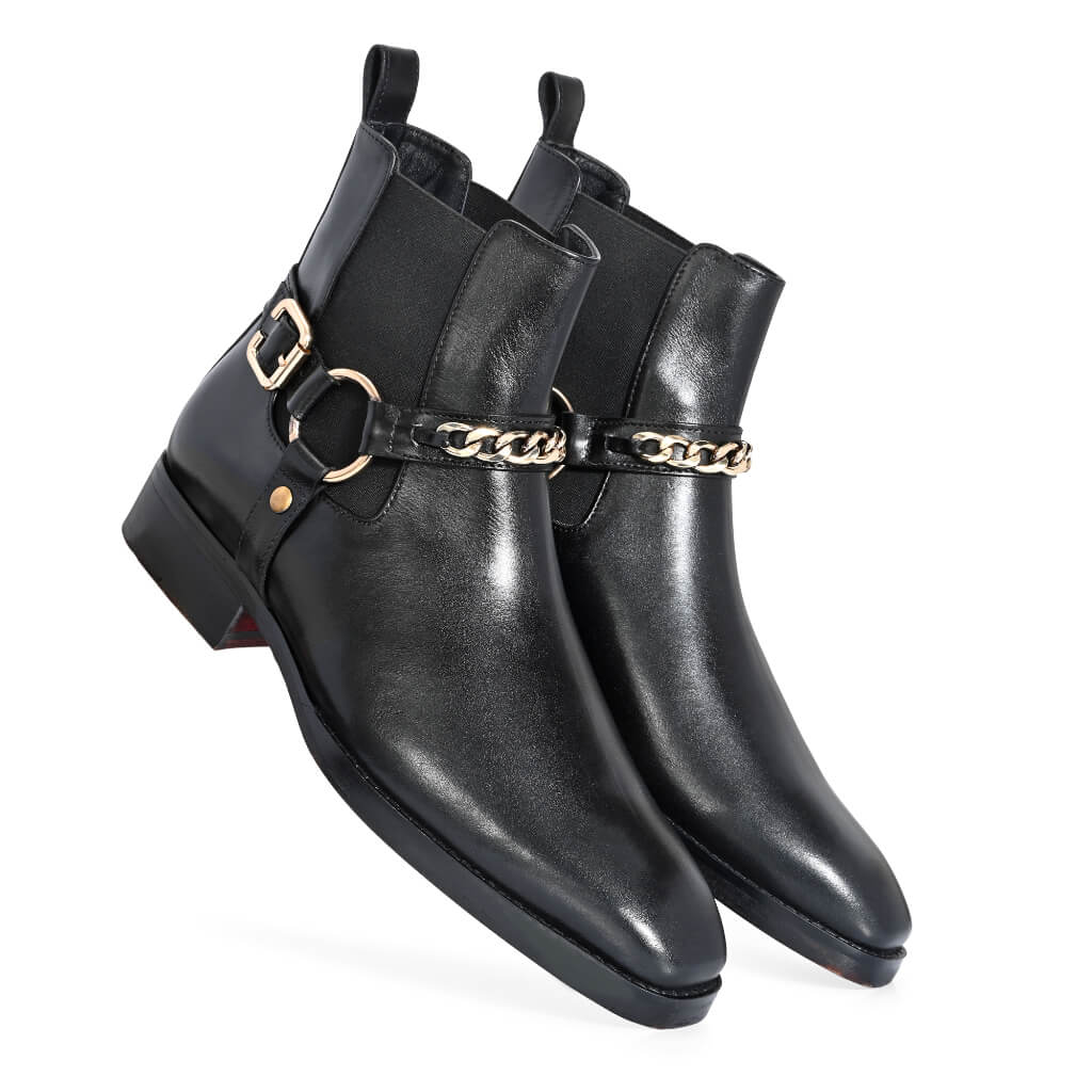 Regent Black Chain Chelsea Boots | Luxe Elegance