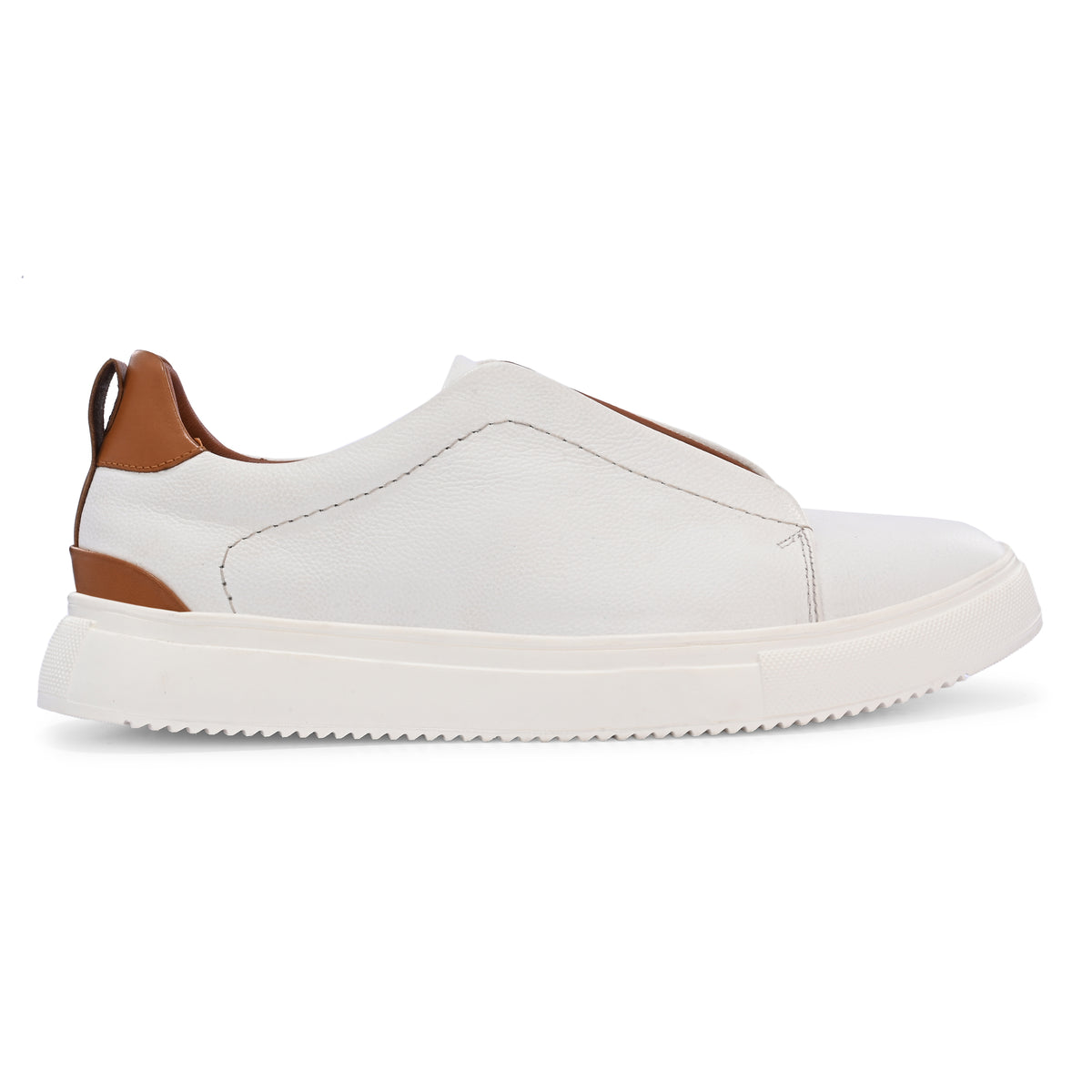 Men's White Italian Imported Calf Leather Sneakers with Brown Lace Detail | Memory Foam Cushioned Casual Shoes with Rubber Sole