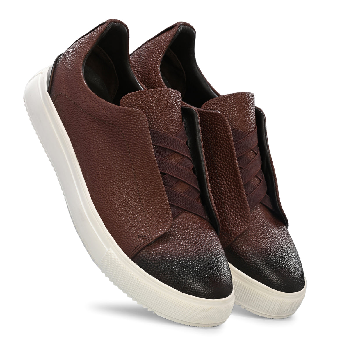 Men's Brown Italian Imported Calf Leather Sneakers | Memory Foam Cushioned Casual Shoes with Rubber Sole