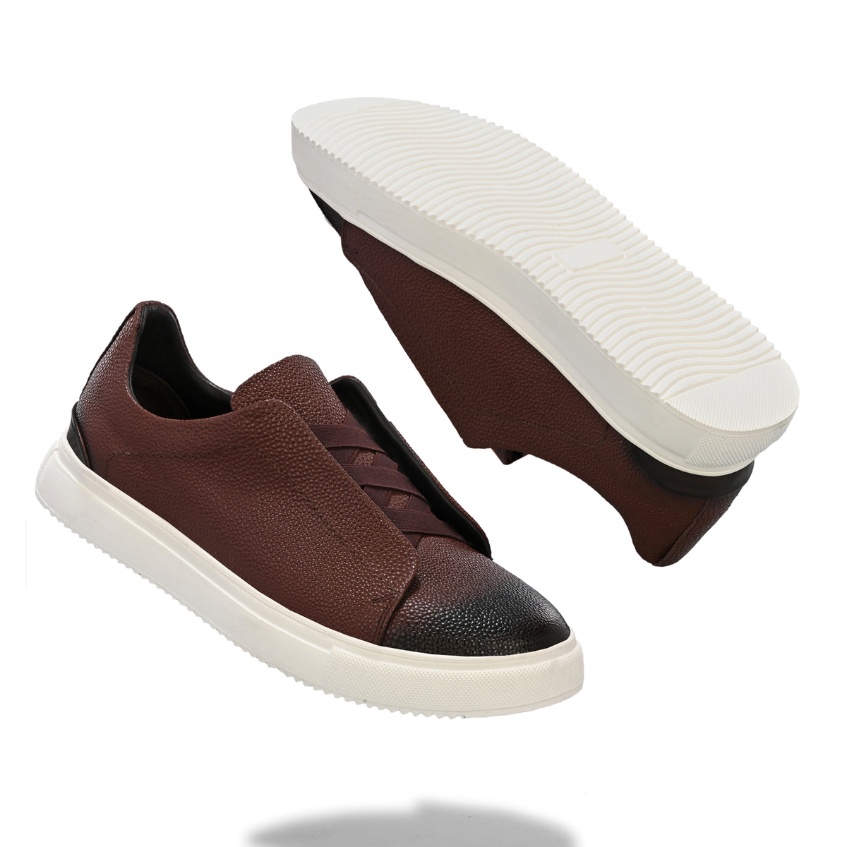 Men's Brown Italian Imported Calf Leather Sneakers | Memory Foam Cushioned Casual Shoes with Rubber Sole