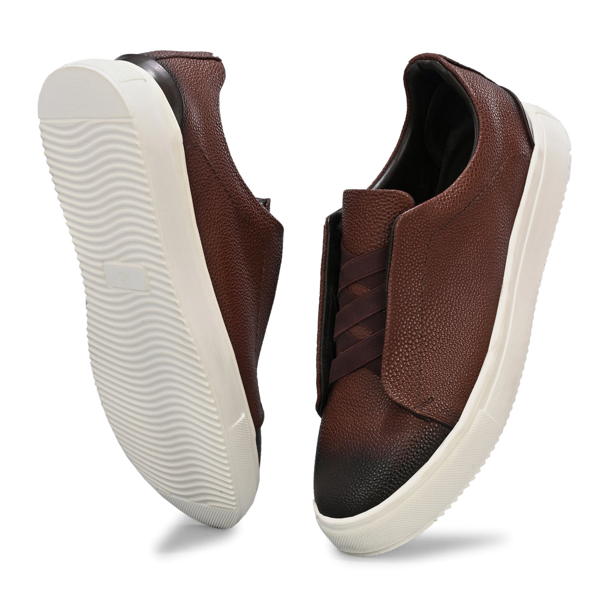 Men's Brown Italian Imported Calf Leather Sneakers | Memory Foam Cushioned Casual Shoes with Rubber Sole