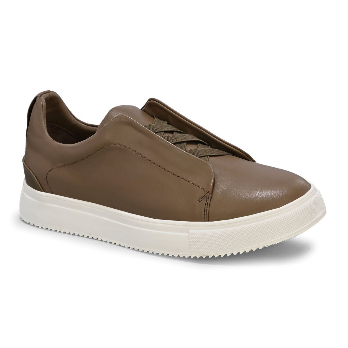 Men's Taupe Brown Italian Imported Calf Leather Sneakers | Memory Foam Cushioned Casual Shoes with Rubber Sole