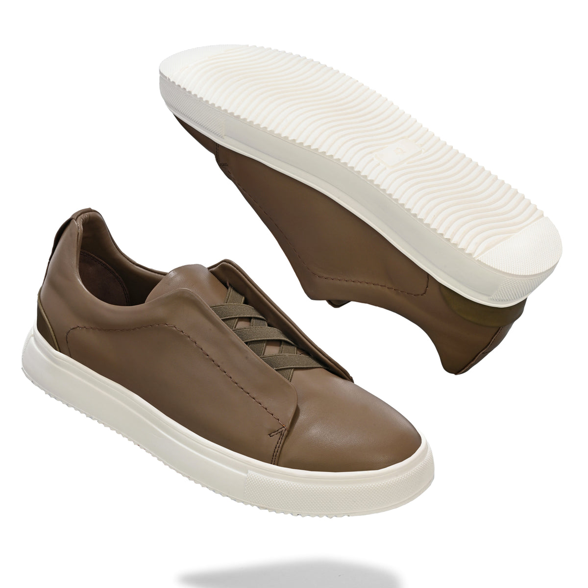 Men's Taupe Brown Italian Imported Calf Leather Sneakers | Memory Foam Cushioned Casual Shoes with Rubber Sole