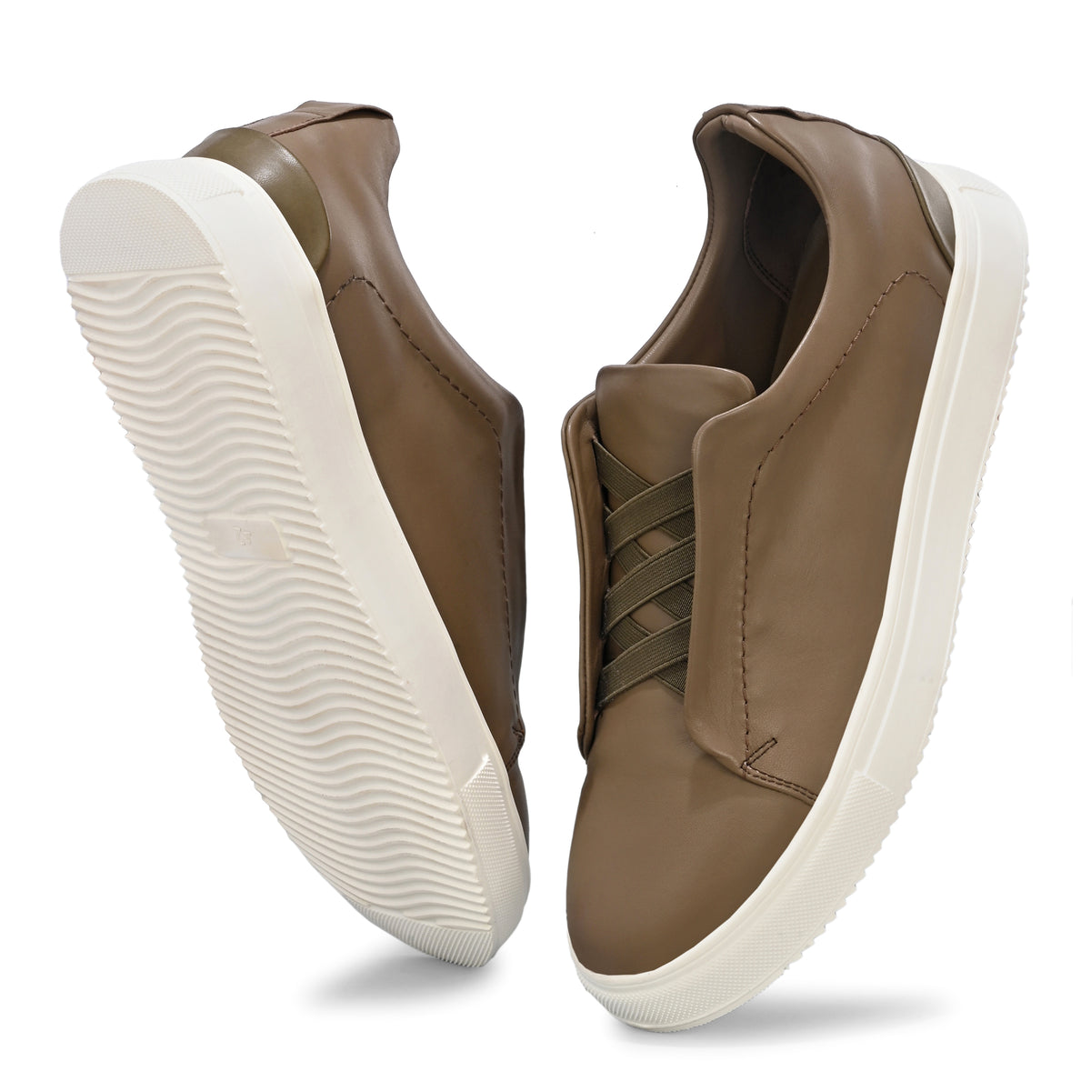 Men's Taupe Brown Italian Imported Calf Leather Sneakers | Memory Foam Cushioned Casual Shoes with Rubber Sole