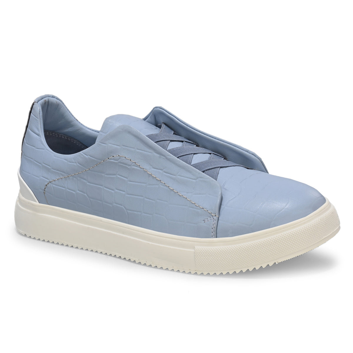 Men's Light Blue Italian Imported Calf Leather Sneakers | Memory Foam Cushioned Casual Shoes with Rubber Sole