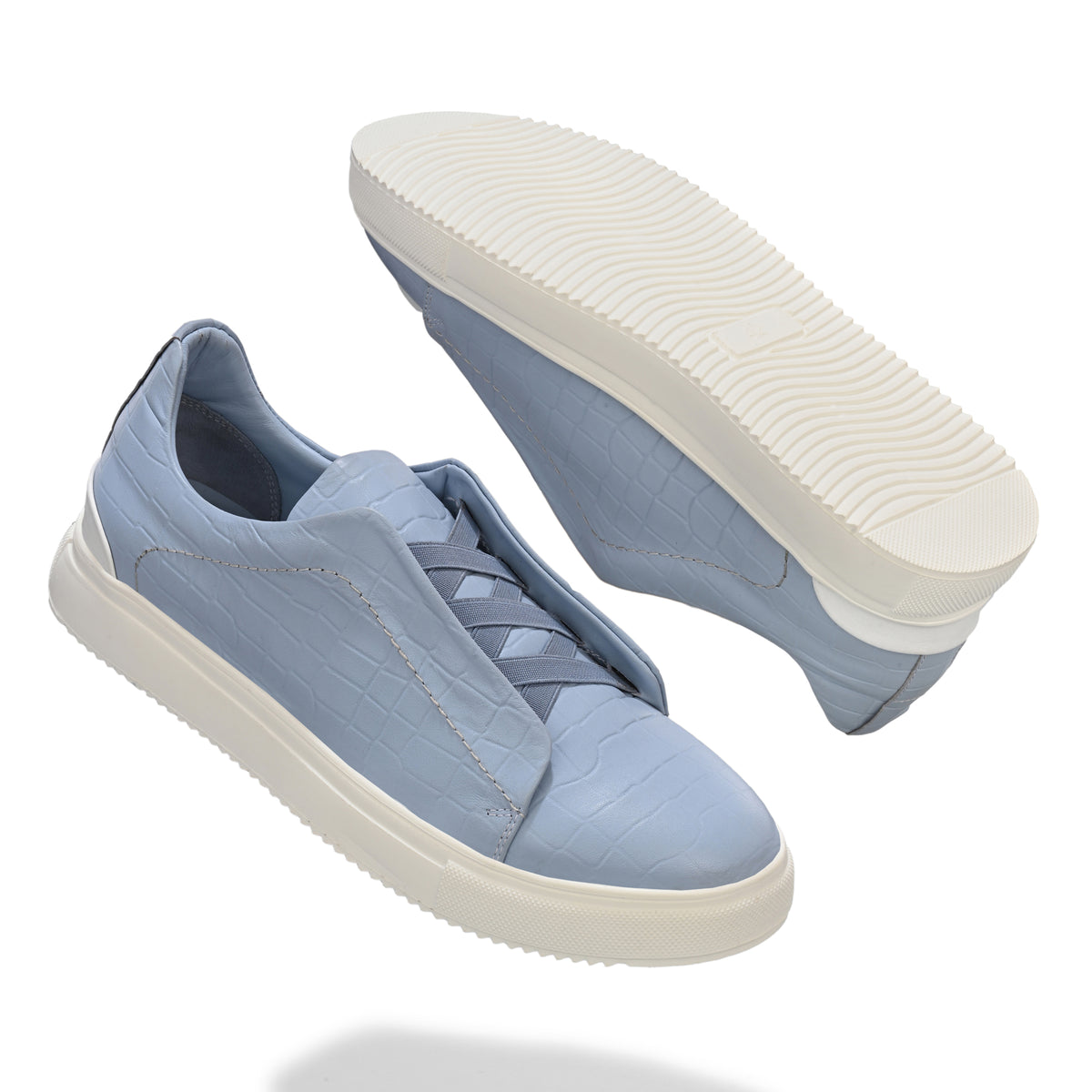 Men's Light Blue Italian Imported Calf Leather Sneakers | Memory Foam Cushioned Casual Shoes with Rubber Sole