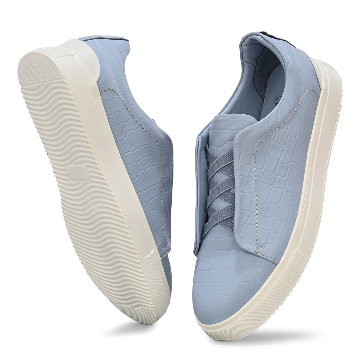 Men's Light Blue Italian Imported Calf Leather Sneakers | Memory Foam Cushioned Casual Shoes with Rubber Sole