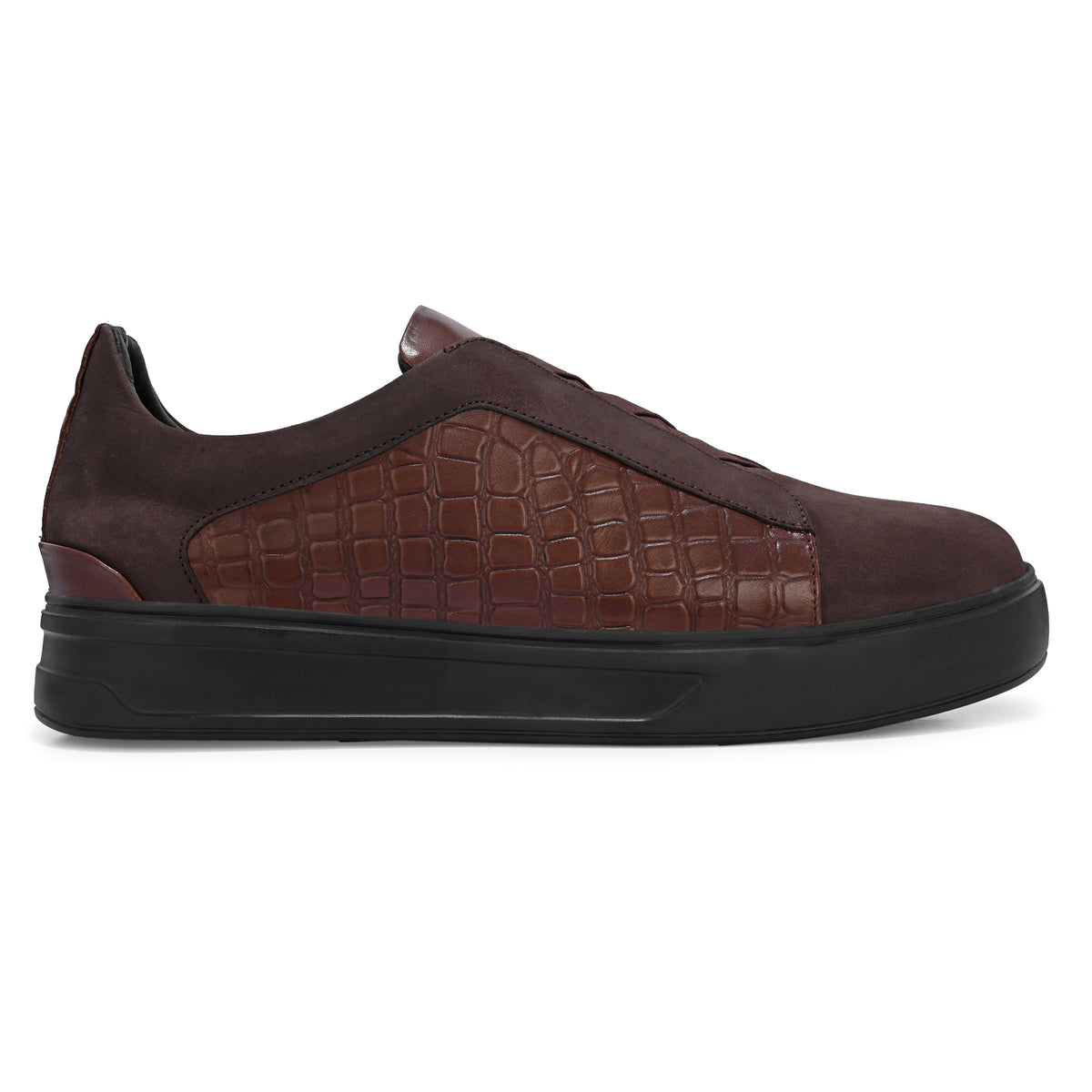 Men’s Brown Italian Imported Calf Leather Casual Sneakers with Textured Design, Memory Foam Cushioning & Rubber Sole