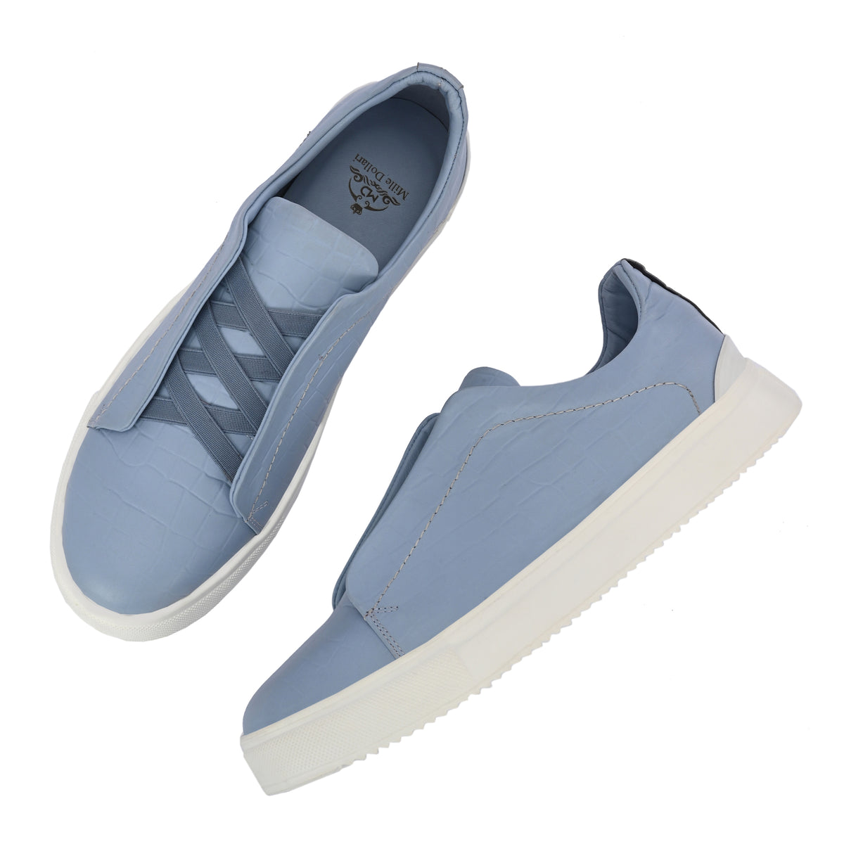 Men's Light Blue Italian Imported Calf Leather Sneakers | Memory Foam Cushioned Casual Shoes with Rubber Sole
