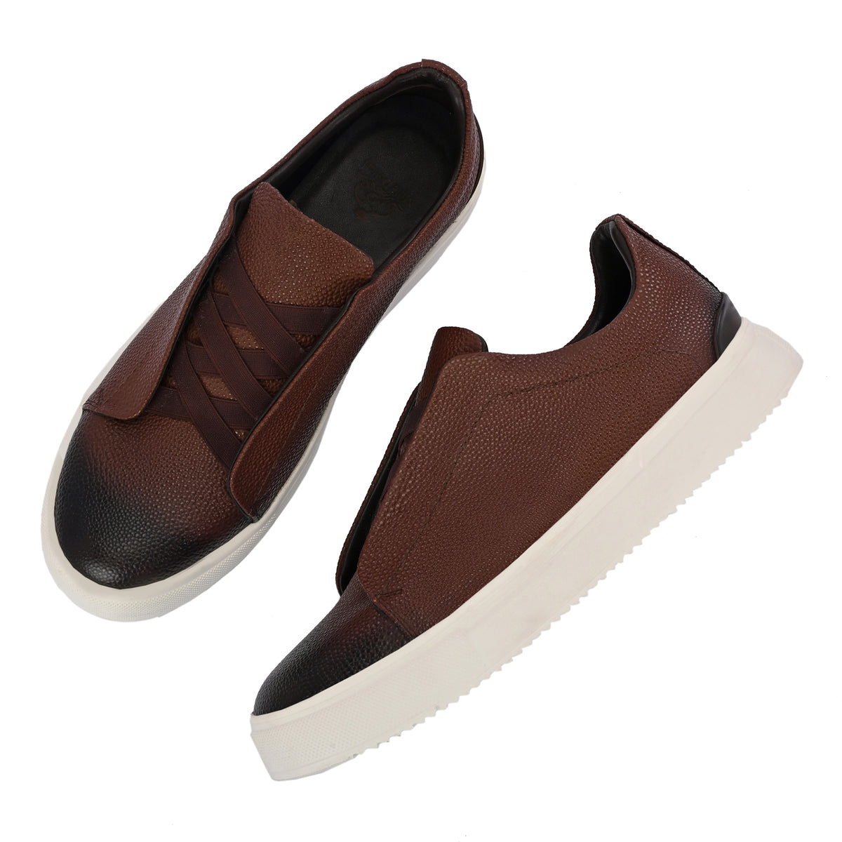Men's Brown Italian Imported Calf Leather Sneakers | Memory Foam Cushioned Casual Shoes with Rubber Sole