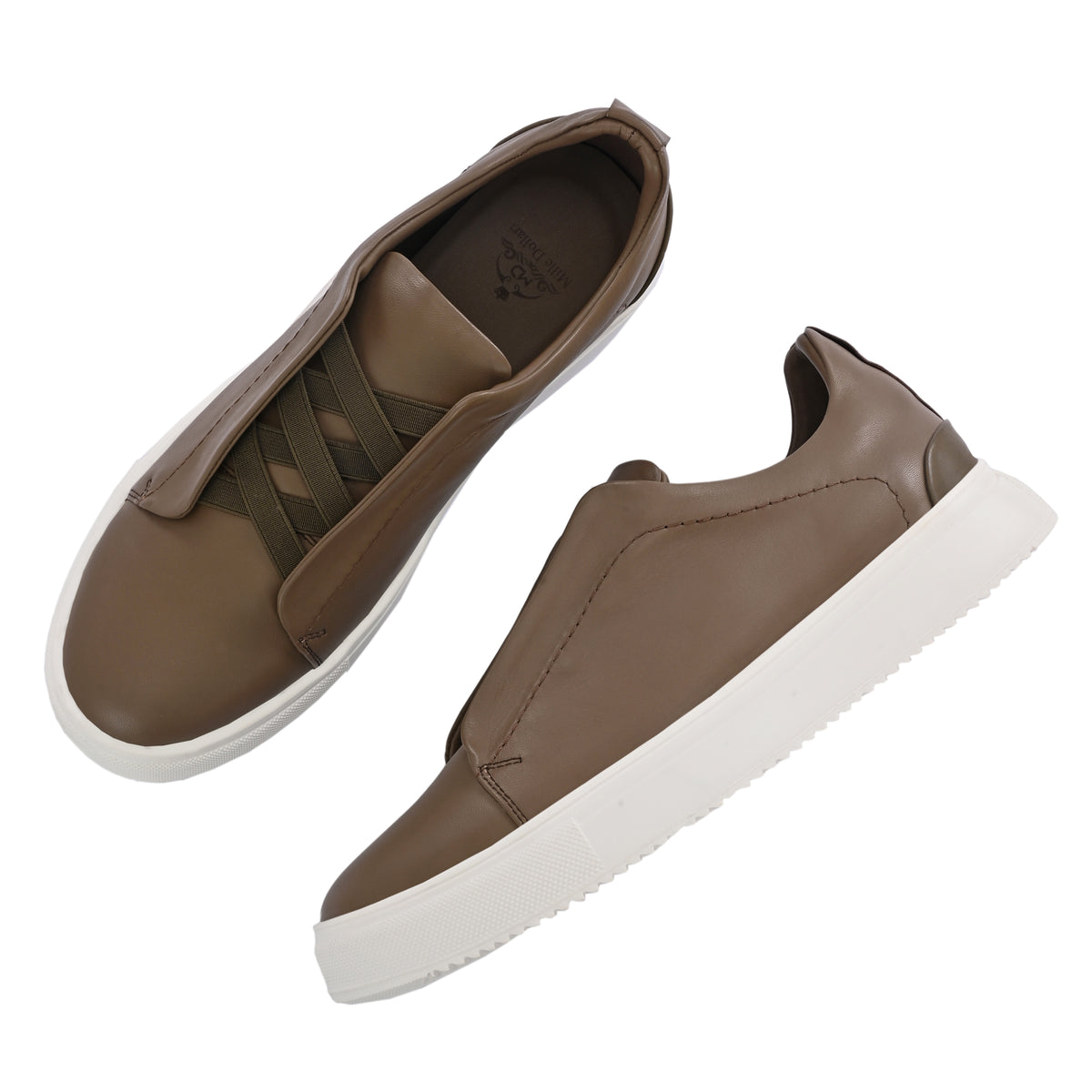 Men's Taupe Brown Italian Imported Calf Leather Sneakers | Memory Foam Cushioned Casual Shoes with Rubber Sole