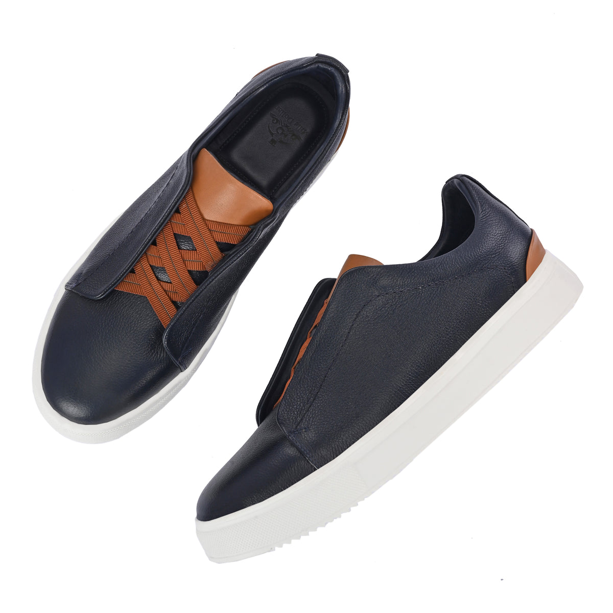 Men's Black Italian Imported Calf Leather Sneakers with Tan Laces | Memory Foam Cushioned Casual Shoes with Rubber Sole